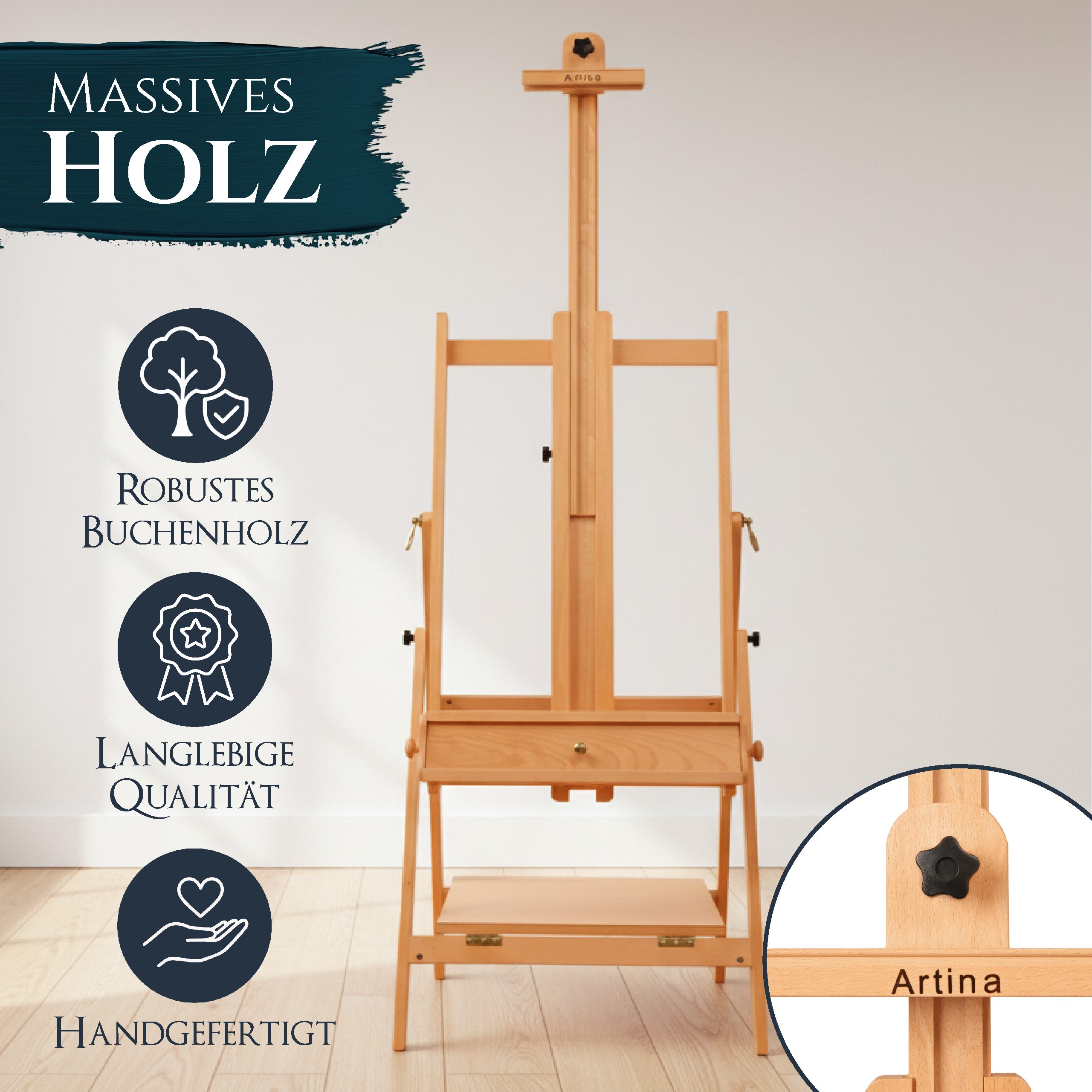 Artina Staffelei Staffelei Holz Groß für Keilrahmen bis 150 cm Napoli, Holz günstig online kaufen