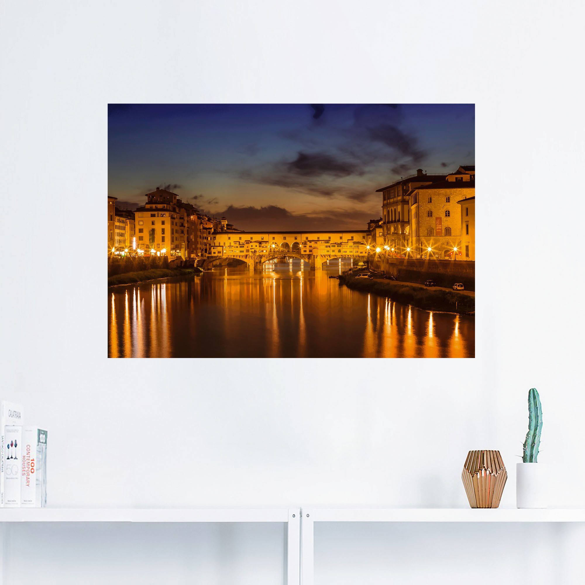 Wandbild FLORENZ in am Abend, Artland Florenz Größen Vecchio Leinwandbild, Ponte versch. St), Poster Wandaufkleber als oder (1 Alubild,