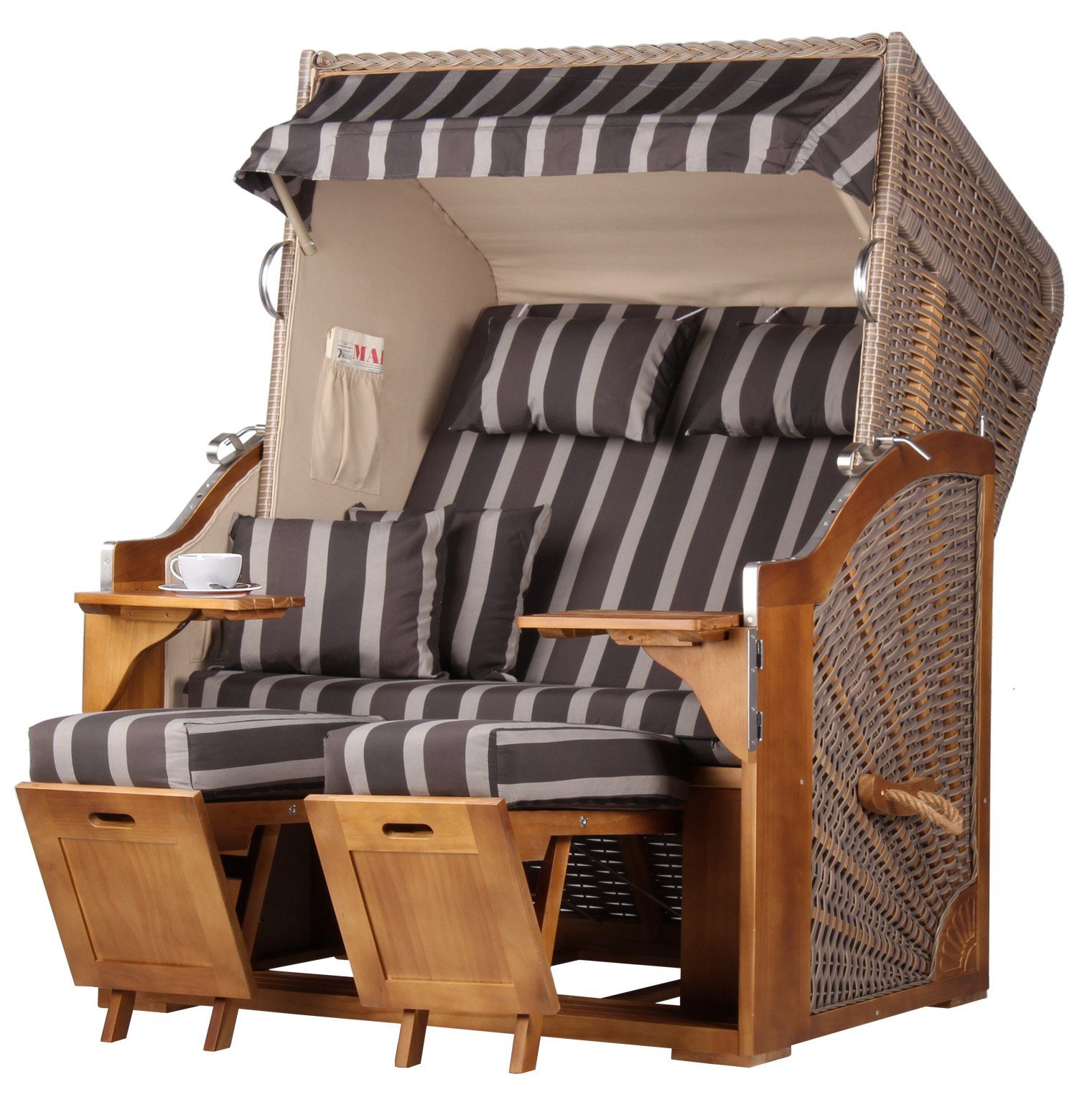 bene living Strandkorb Schleswig Pinie 2-Sitzer - PE mokka - Modell 554, BxTxH: 120x80x160 cm, Volllieger, Ostsee-Strandkorb