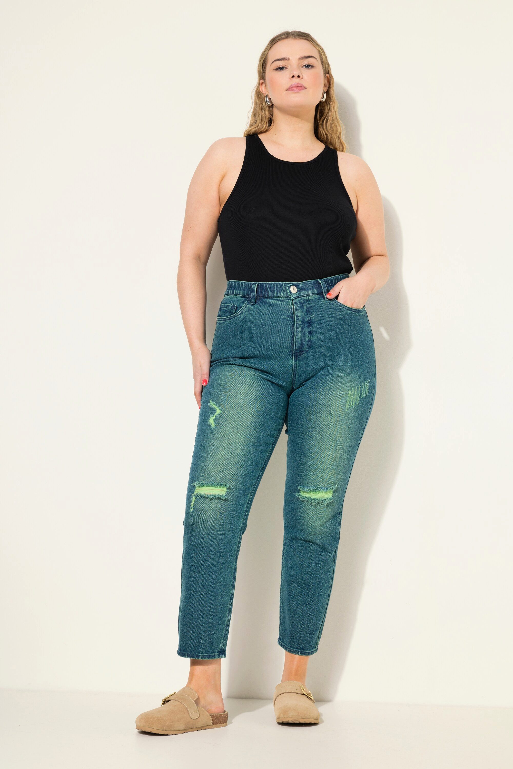 Regular-fit-Jeans Mom-Jeans Wide Legs Neon destroyed 5-Pocket