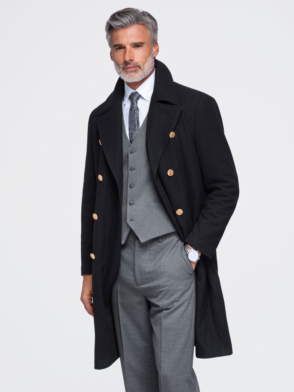 OMBRE Wintermantel Herren Wintermantel mit breitem Kragen elegant Schwarz XXL (kein Set, 1-tlg)
