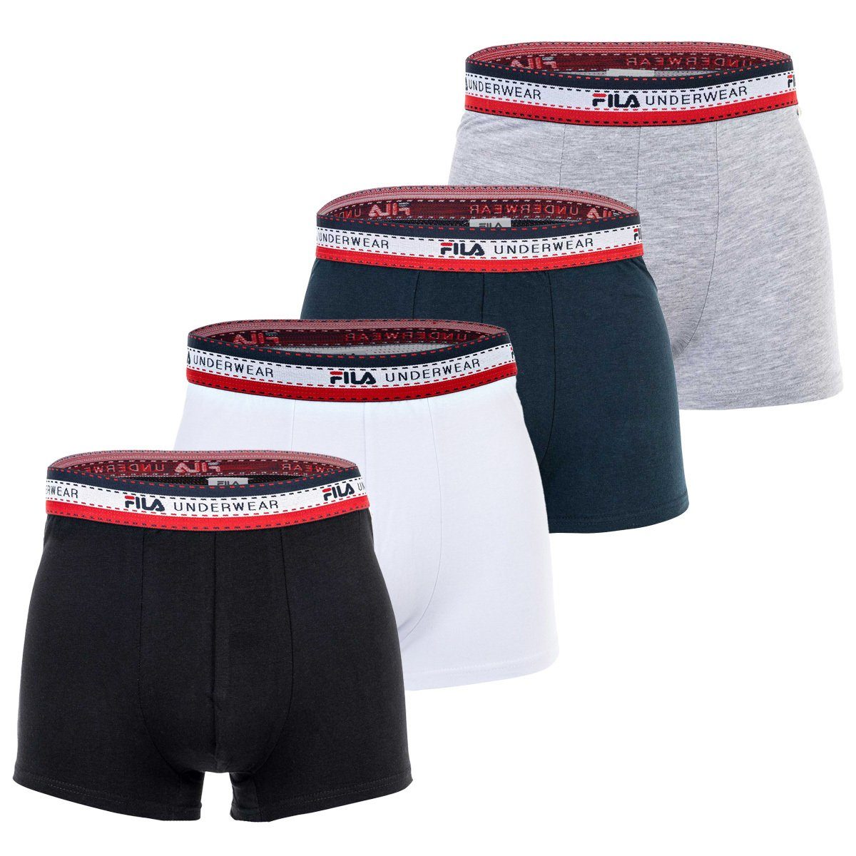 Fila Boxer Herren Boxer Shorts, 4er Pack - Logobund, Cotton Schwarz/Weiß/Grau/Blau