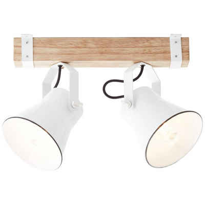 Brilliant Deckenleuchte Plow, Lampe Plow Spotbalken 2flg weiß/holz hell 2x A60, E27, 10W, geeignet