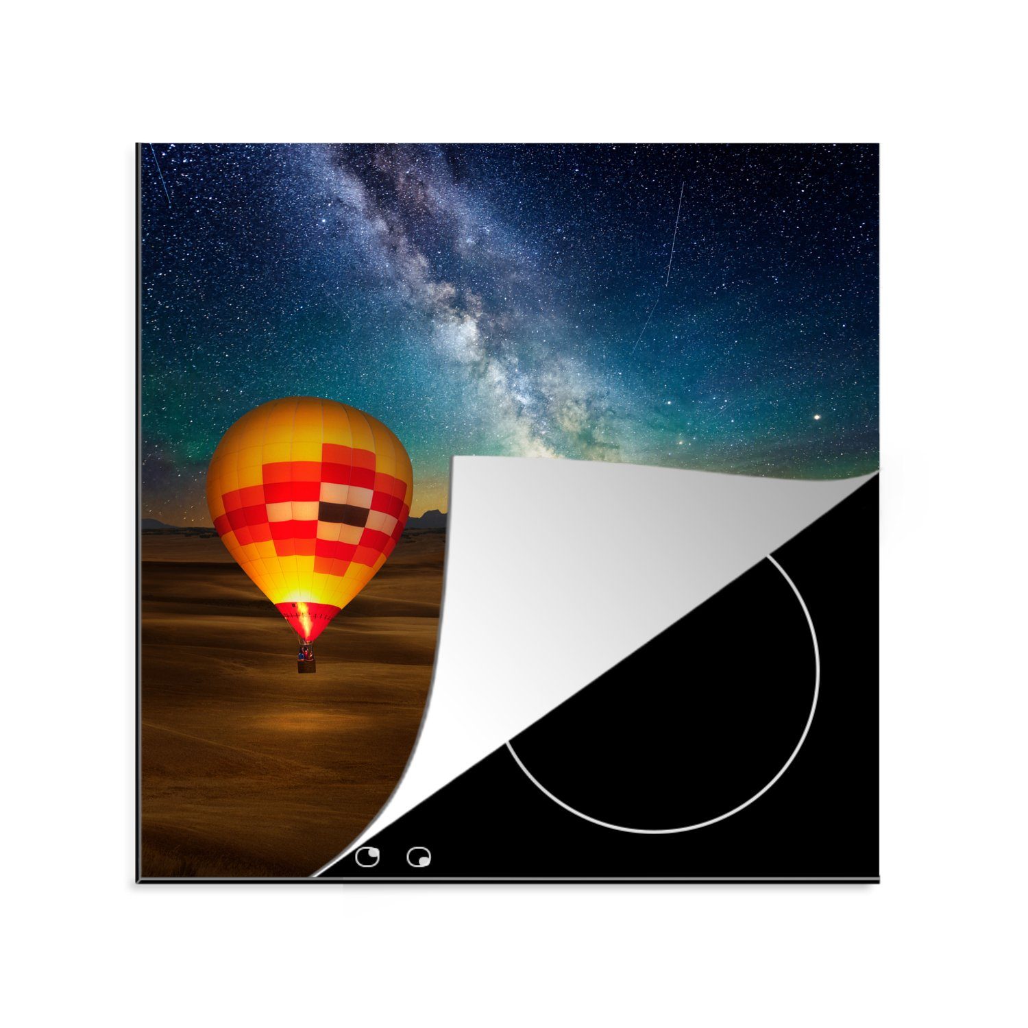 MuchoWow Herdblende-/Abdeckplatte Heißluftballon - Sternenhimmel - Sand, Vinyl, (1 tlg), 78x78 cm, Ceranfeldabdeckung, Arbeitsplatte für küche