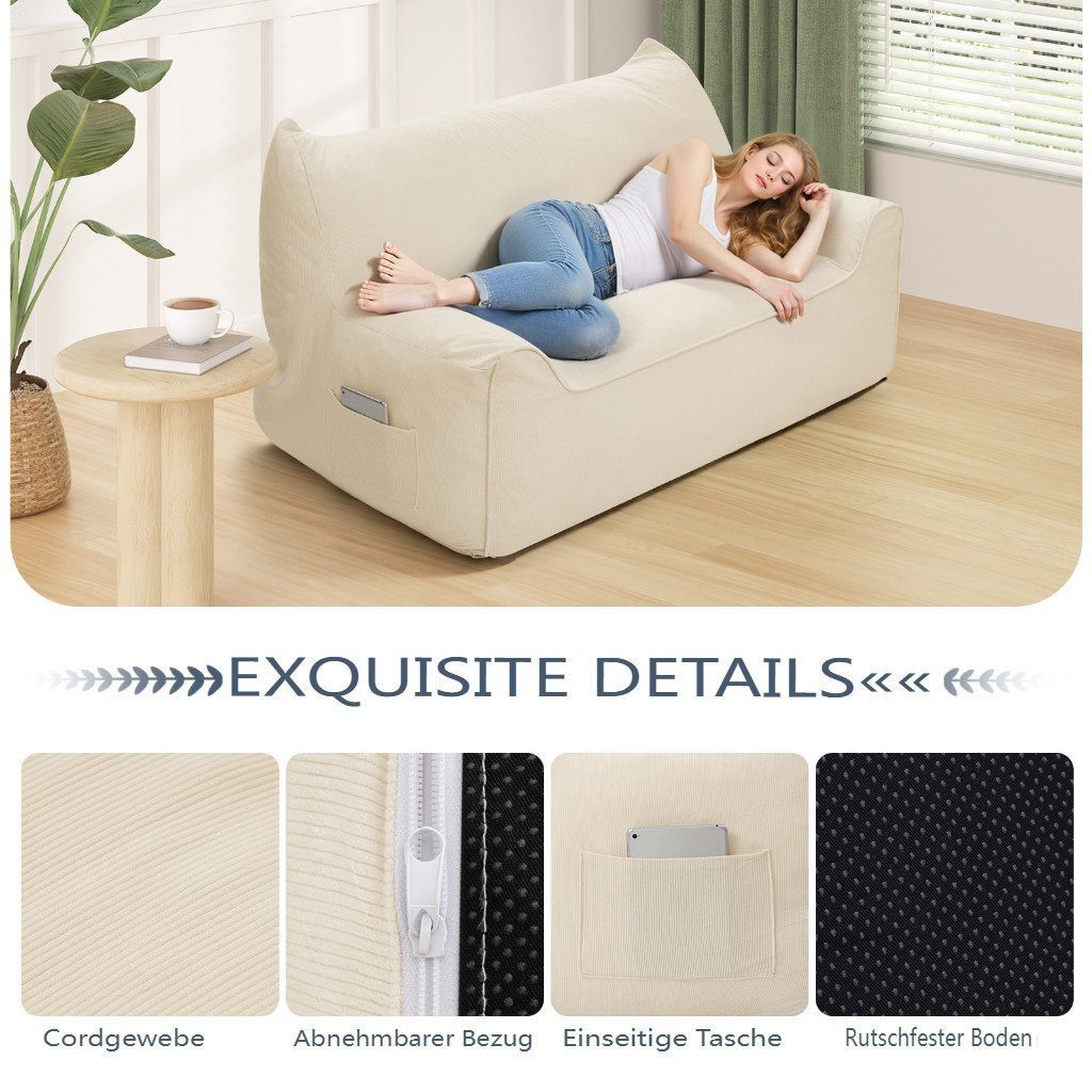 Insma Sitzsack 2-Sitzer Lazy-Sofa Loungesessel 140cm aus Chenille mit Füllung, Relaxsessel Bean Bag mit Rückenlehne für Lesen, Gaming, Wohnzimmer – Bild 4 von 5