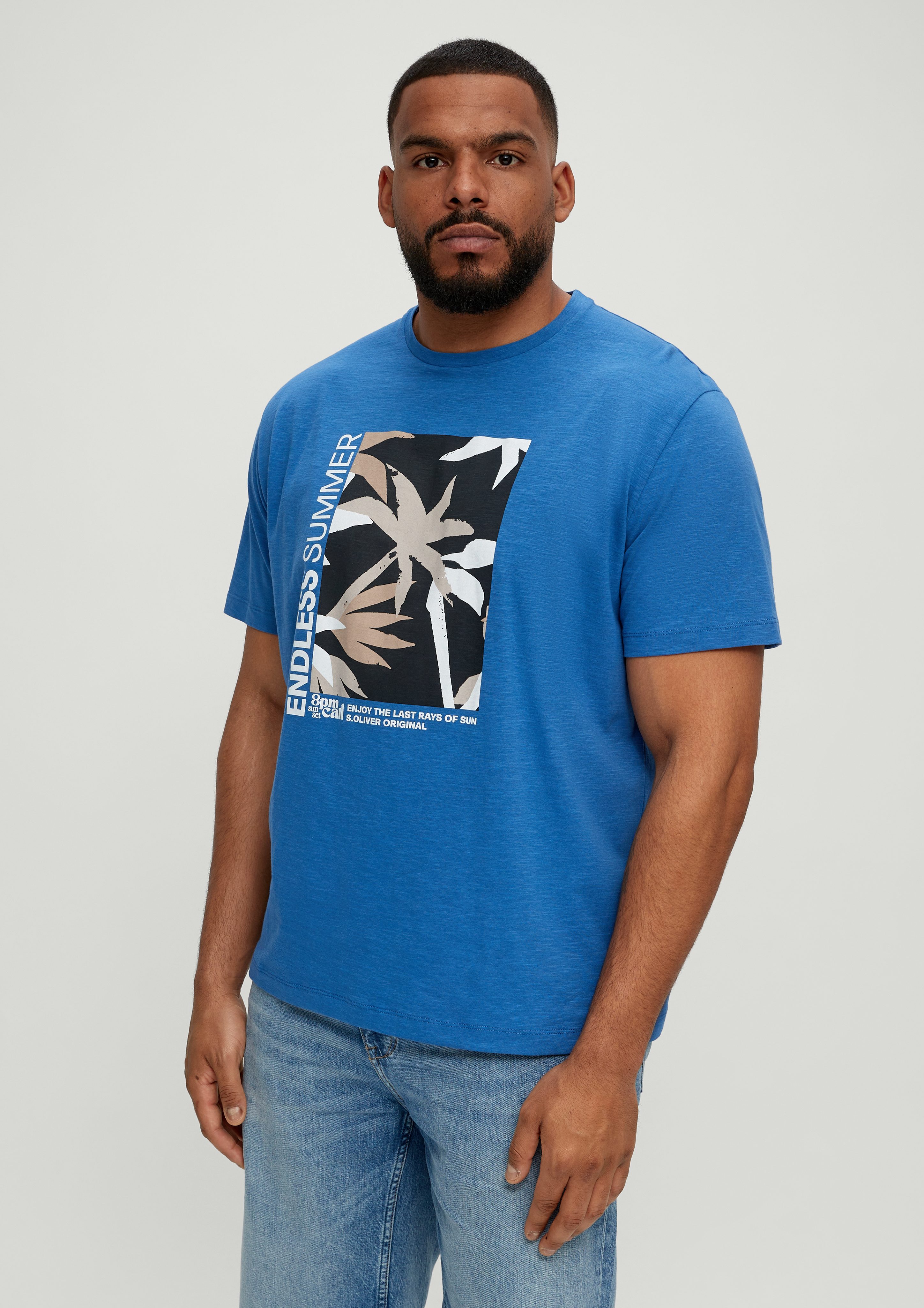 s.Oliver Kurzarmshirt T-Shirt mit Frontprint royalblau