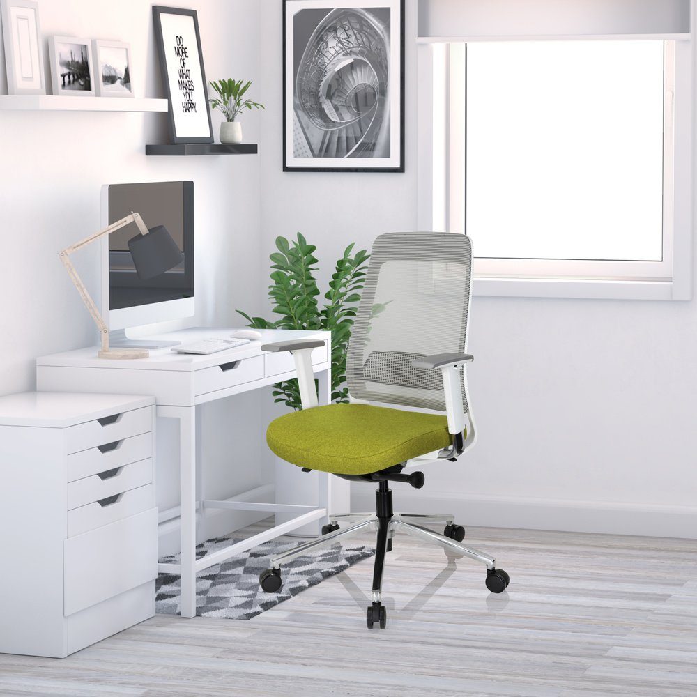 CHIARO Bürostuhl (1 hjh Grün/Grau Profi Drehstuhl WHITE T2 Schreibtischstuhl ergonomisch Stoff/Netzstoff OFFICE St),