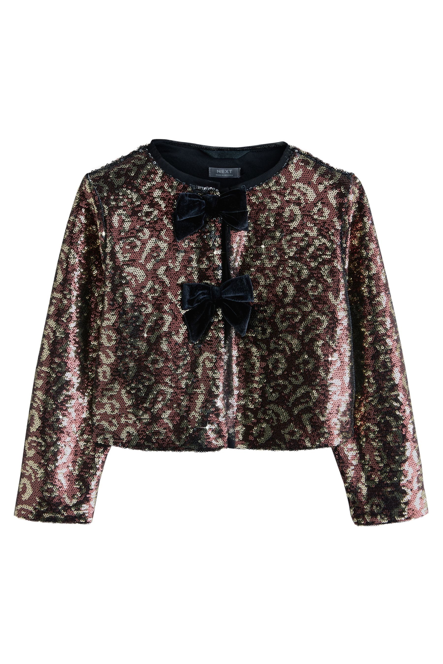 Paillettenshirt Langarmoberteil mit Schleife und Pailletten