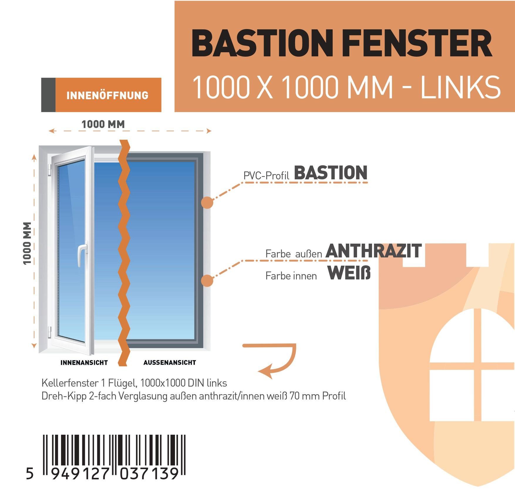 SN DECO GROUP Kellerfenster 1 Flügel, 1000x1000, außen anthrazit/innen weiß, 70 mm Profil, (Set), RC2 Sicherheitsbeschlag, Hochwertiges 5-Kammer-Profil