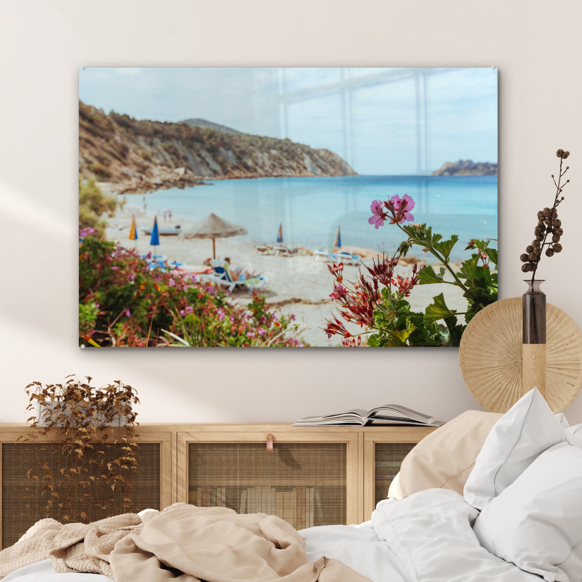 Blick Acrylglasbilder Schlafzimmer Strände auf & MuchoWow einen (1 von Spanien, St), Ibiza, Wohnzimmer Acrylglasbild der