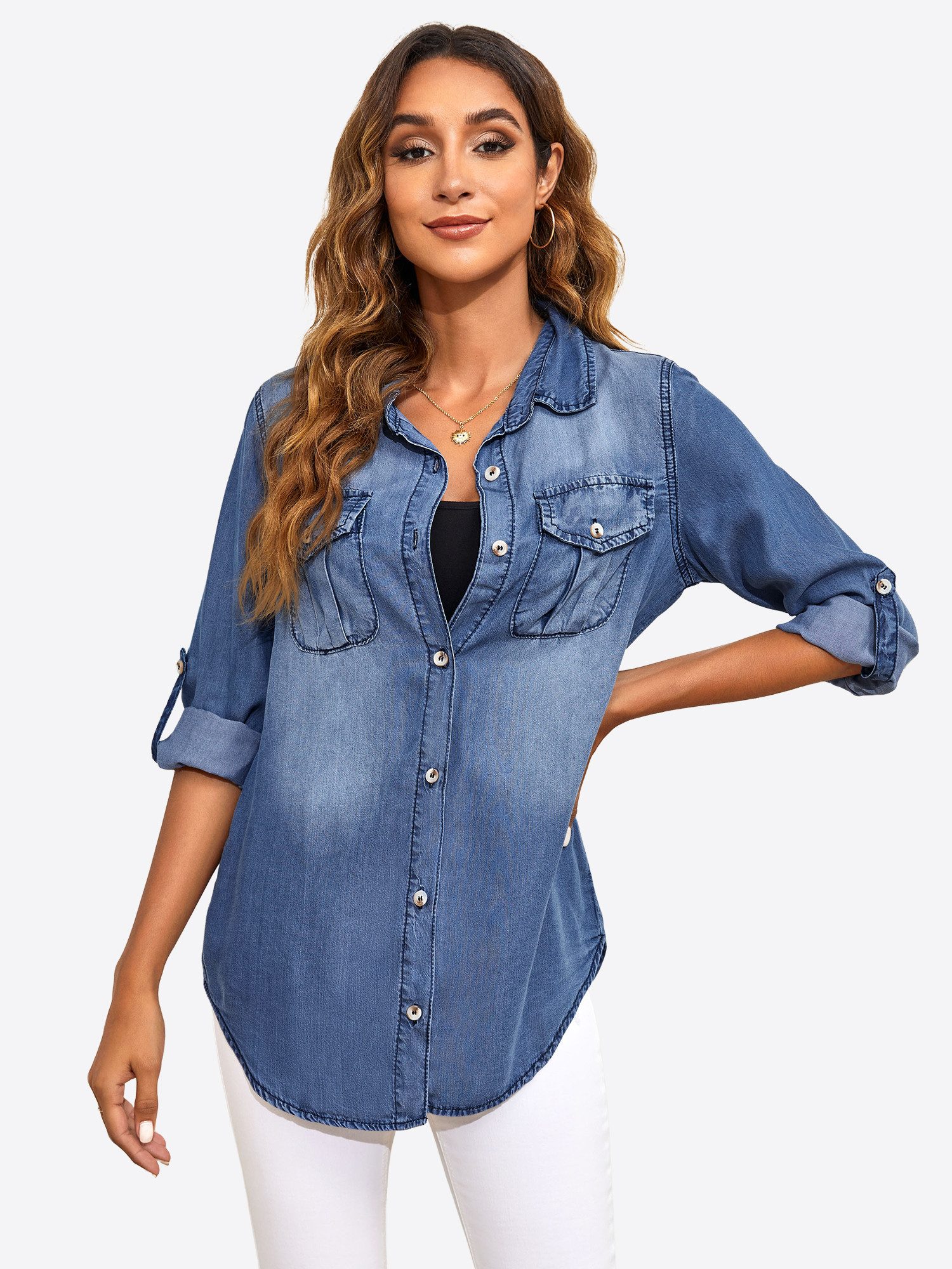 Imily Bela Blusenshirt Damen Lässige Button-Down-Hemdbluse (Packung, 1-tlg. günstig online kaufen