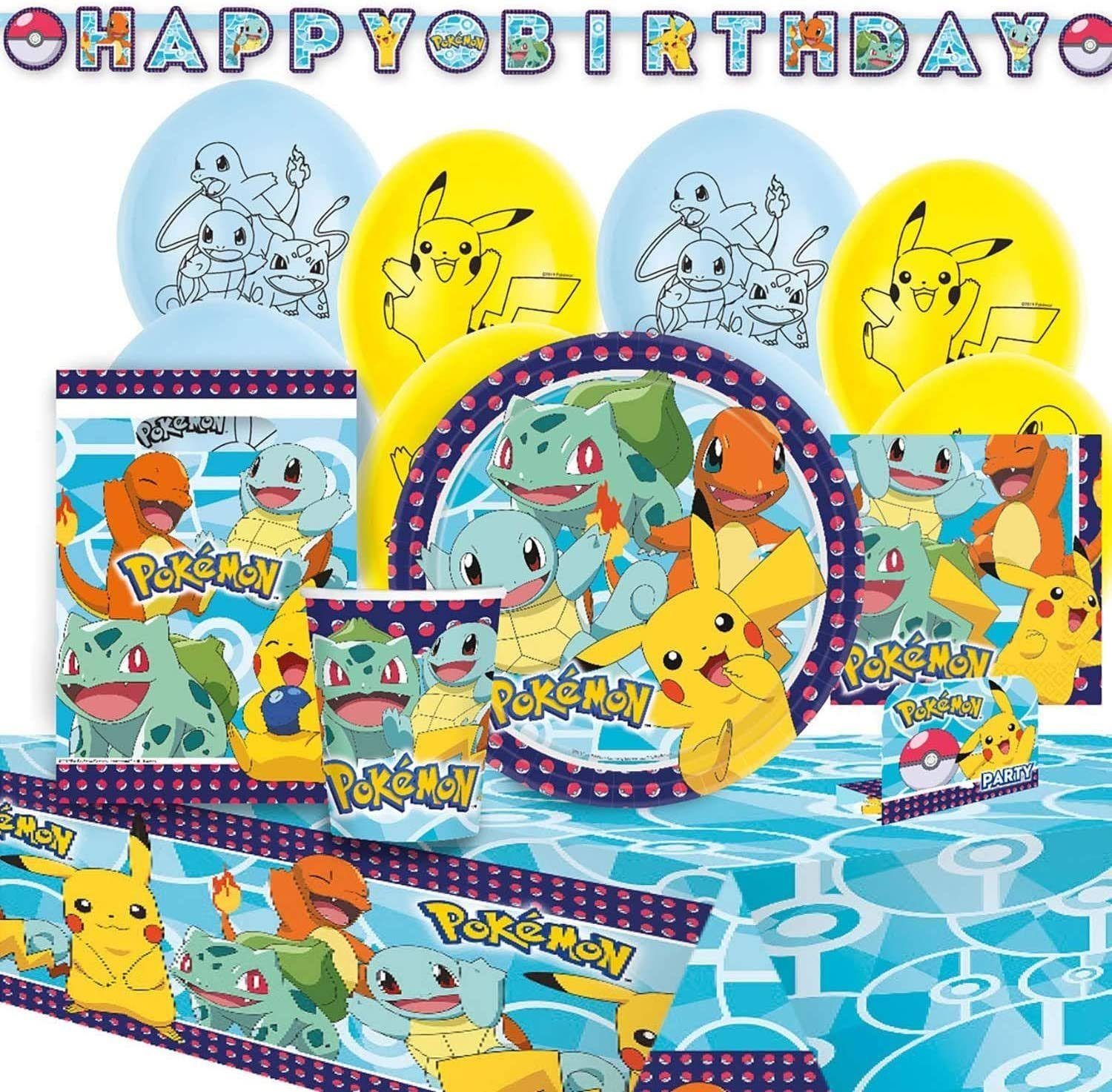 POKÉMON Einweggeschirr-Set Pokemon Pikachu XL Geburtstag Deko Set 56tlg.  Kinder Partyset (56-tlg), 8 Personen