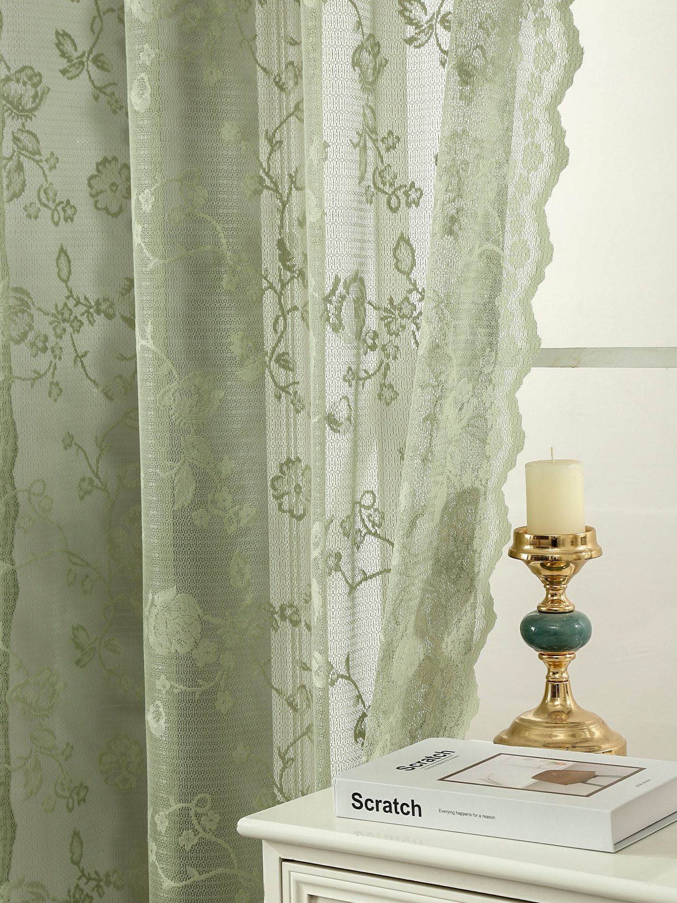 Agger Vorhang Landhaus-Rosenvorhang, Vintage-Spitzenvorhang, halbtransparenter Vorhang für Wohnzimmer- und Schlafzimmerdekoration – Bild 4 von 5