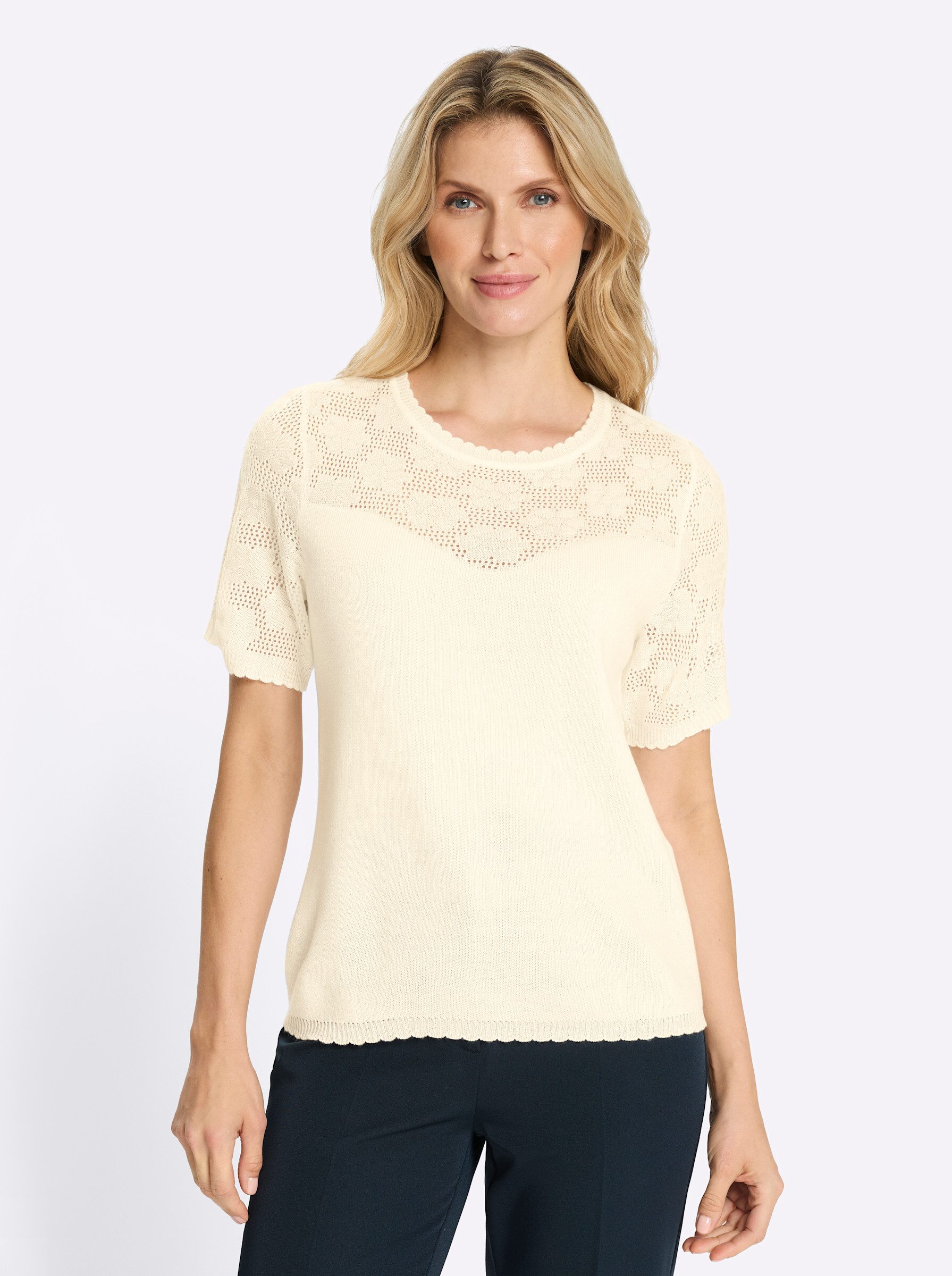 Sieh an! Strickpullover Ajour-Pullover Kurzarm Ajour, Jacquard