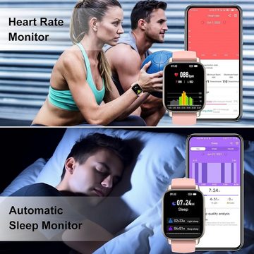 Hendari Uomo Donna Con FunzioneTelefono Smartwatch (1,85 Zoll), Digitale Monitor del SpO2/Sonno, 100+ modalità Sportive, Impermeabile