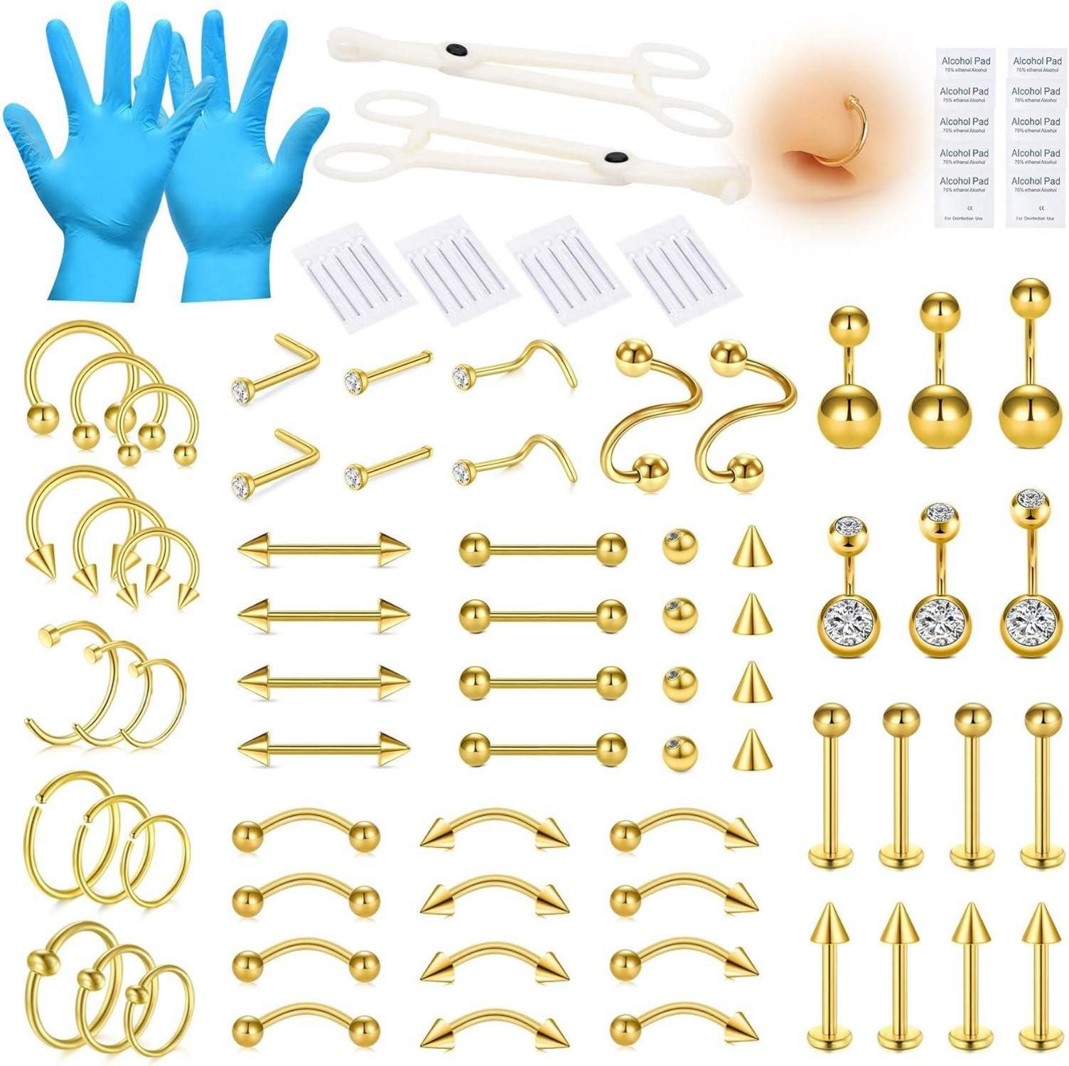 AVYRING Piercing-Set Piercing Set 99-teilig 14G 16G 18G 20G Chirurgenstahl Nadeln Werkzeuge