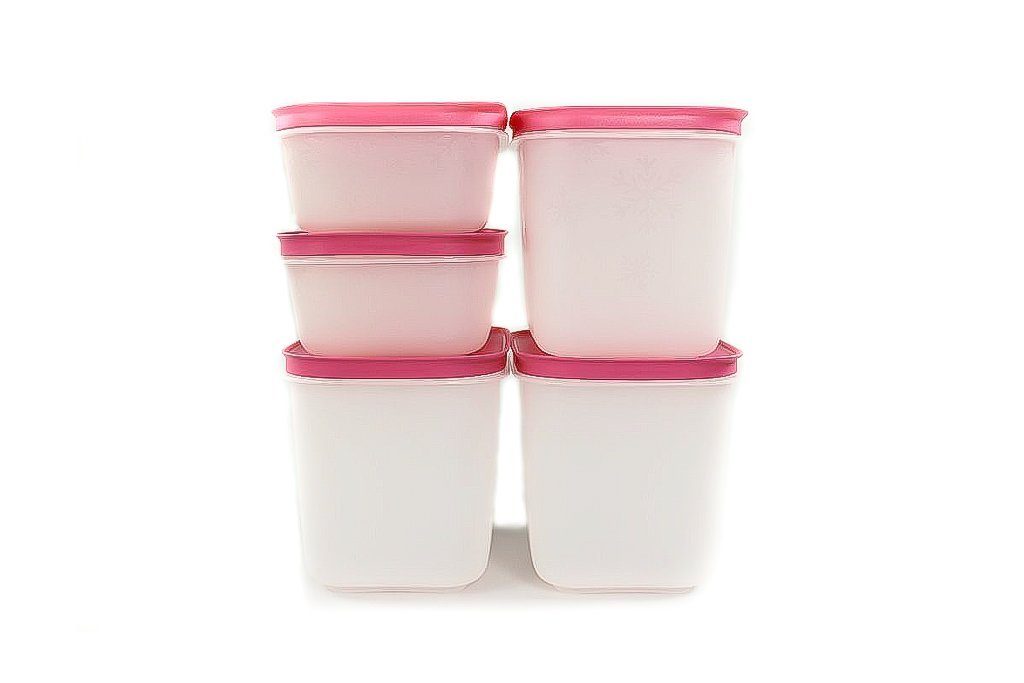 TUPPERWARE Frischhaltedose Eis-Kristall 1,1L(3)+ 450ml(2) weiß/pink+ SPÜLTUCH