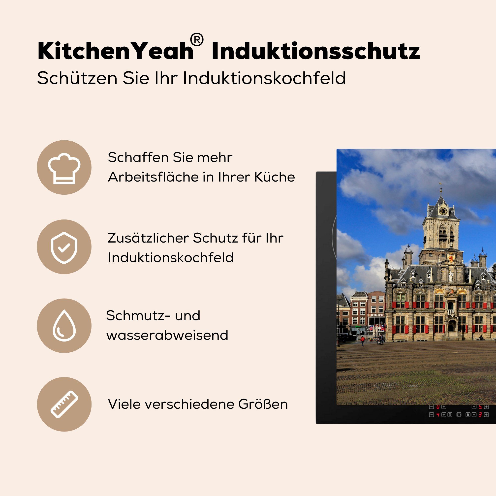 küche, für Haus Delft, Schutz die Luft (1 MuchoWow cm, Ceranfeldabdeckung Vinyl, tlg), - Induktionskochfeld Herdblende-/Abdeckplatte - 81x52