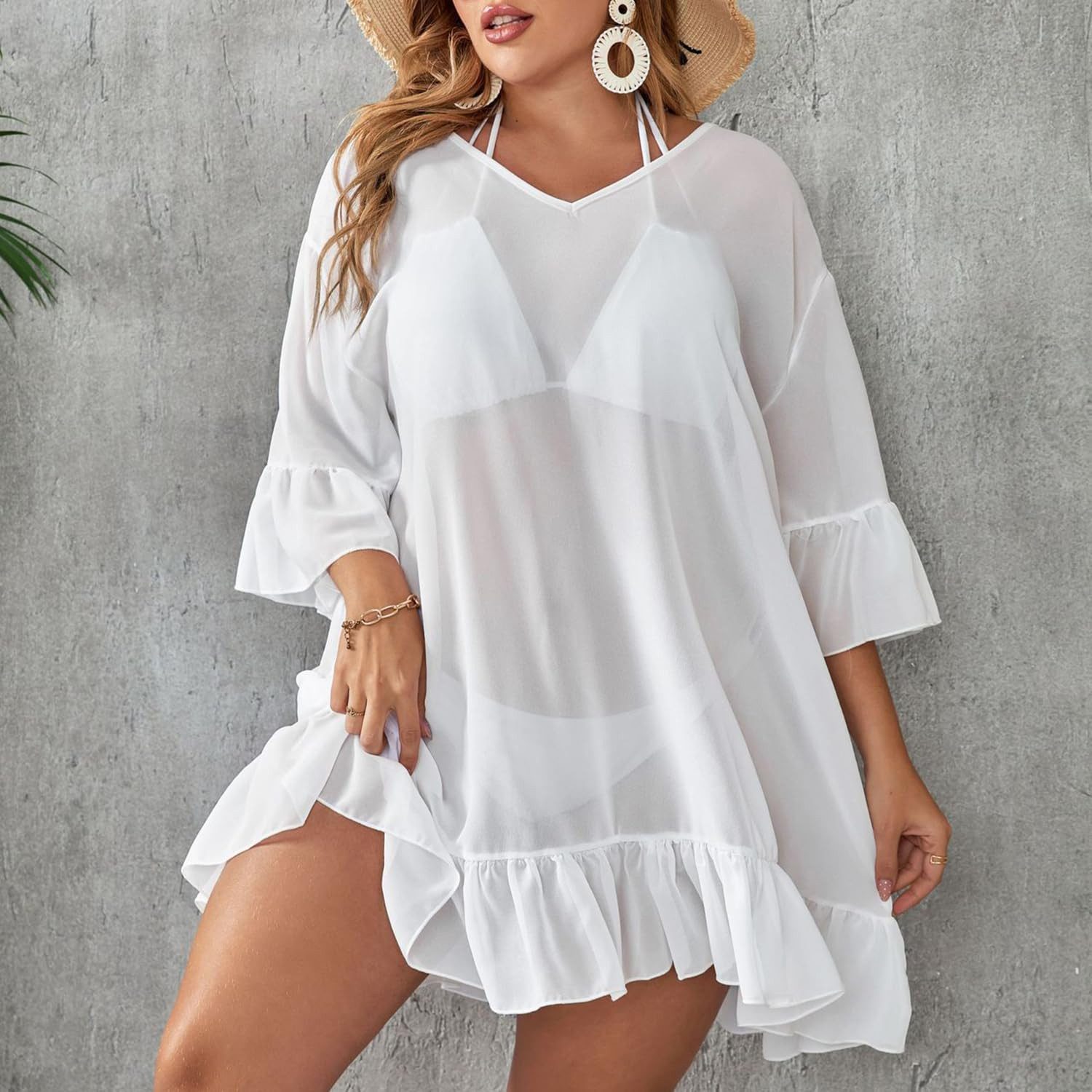 RWEUOQ Strandkleid Damen-Bikini-Kleid, Übergröße, lockere Rüschenbesatz günstig online kaufen