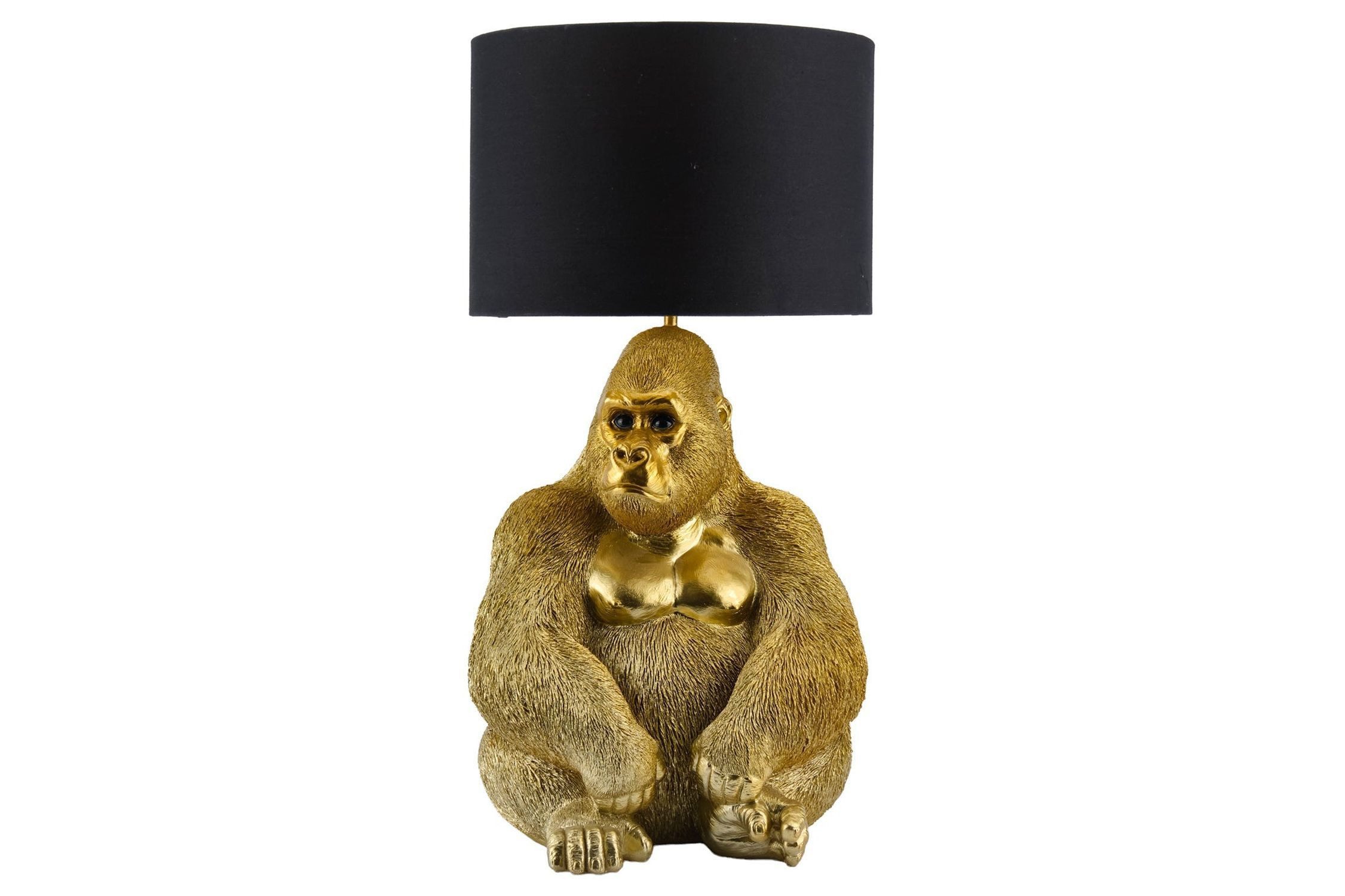 Licht-Erlebnisse Nachttischlampe NORCIA, ohne Leuchtmittel, Affe Statue 54 cm in Gold Schwarz Handarbeit E27 Polyresin Stoff