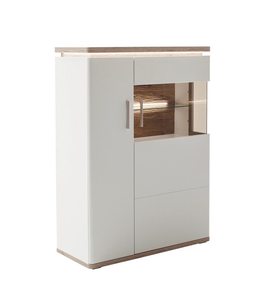 MCA furniture Vitrine PALERMO, Soft White/Viking Oak, Vitrine mit Stauraum