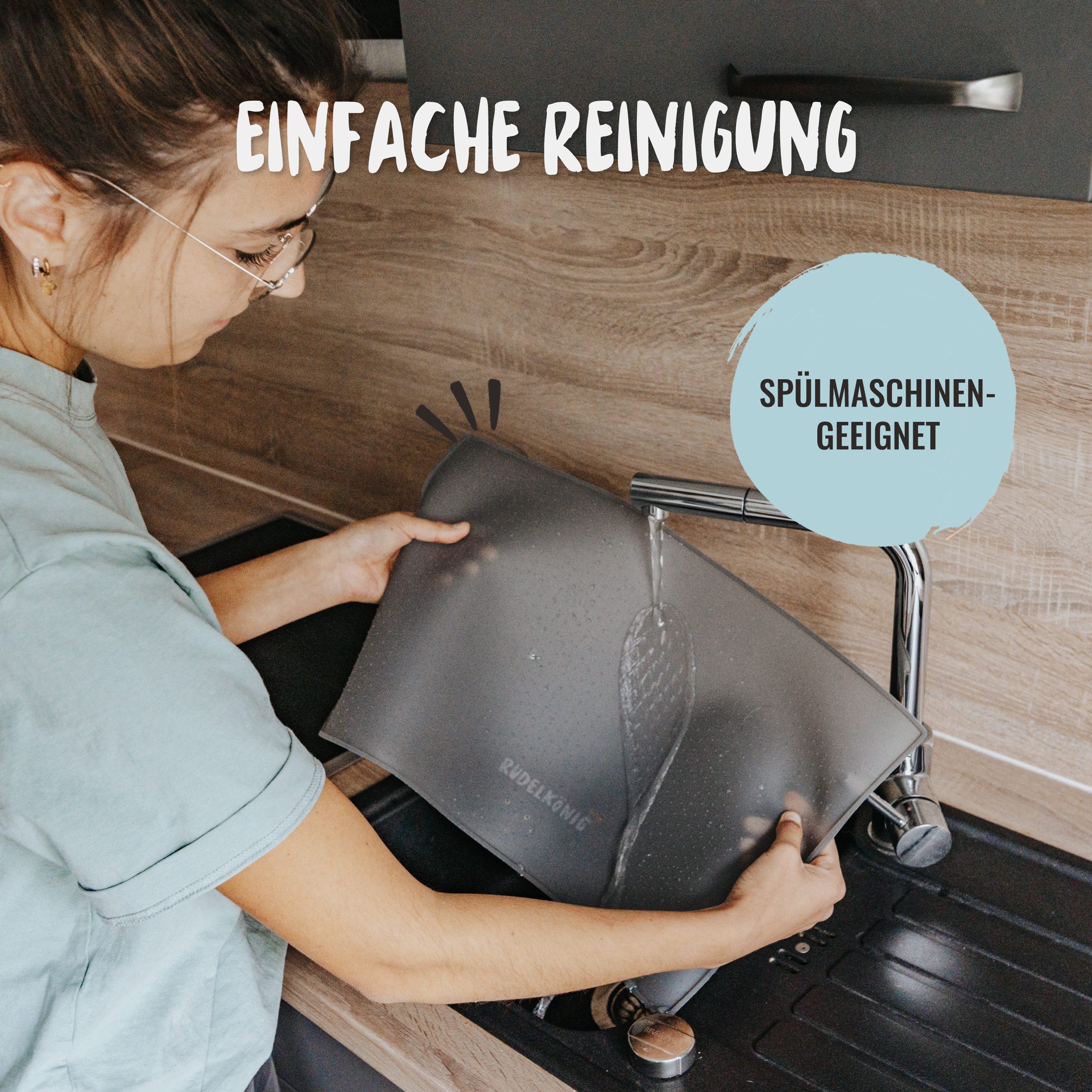 Rudelkönig Napfunterlage Rutschfeste Futtermatte, 48 x 30cm, Napfunterlage Hund, 1-St., Wasserdichte Fressnapf Unterlage, BPA-frei – Bild 4 von 5