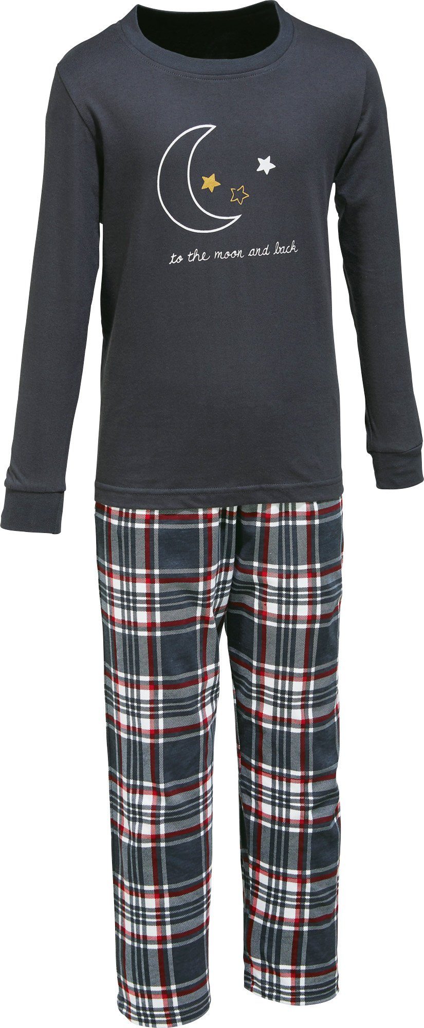 Erwin Müller Pyjama Kinder-Schlafanzug Single-Jersey Karo, mit Druckmotiv