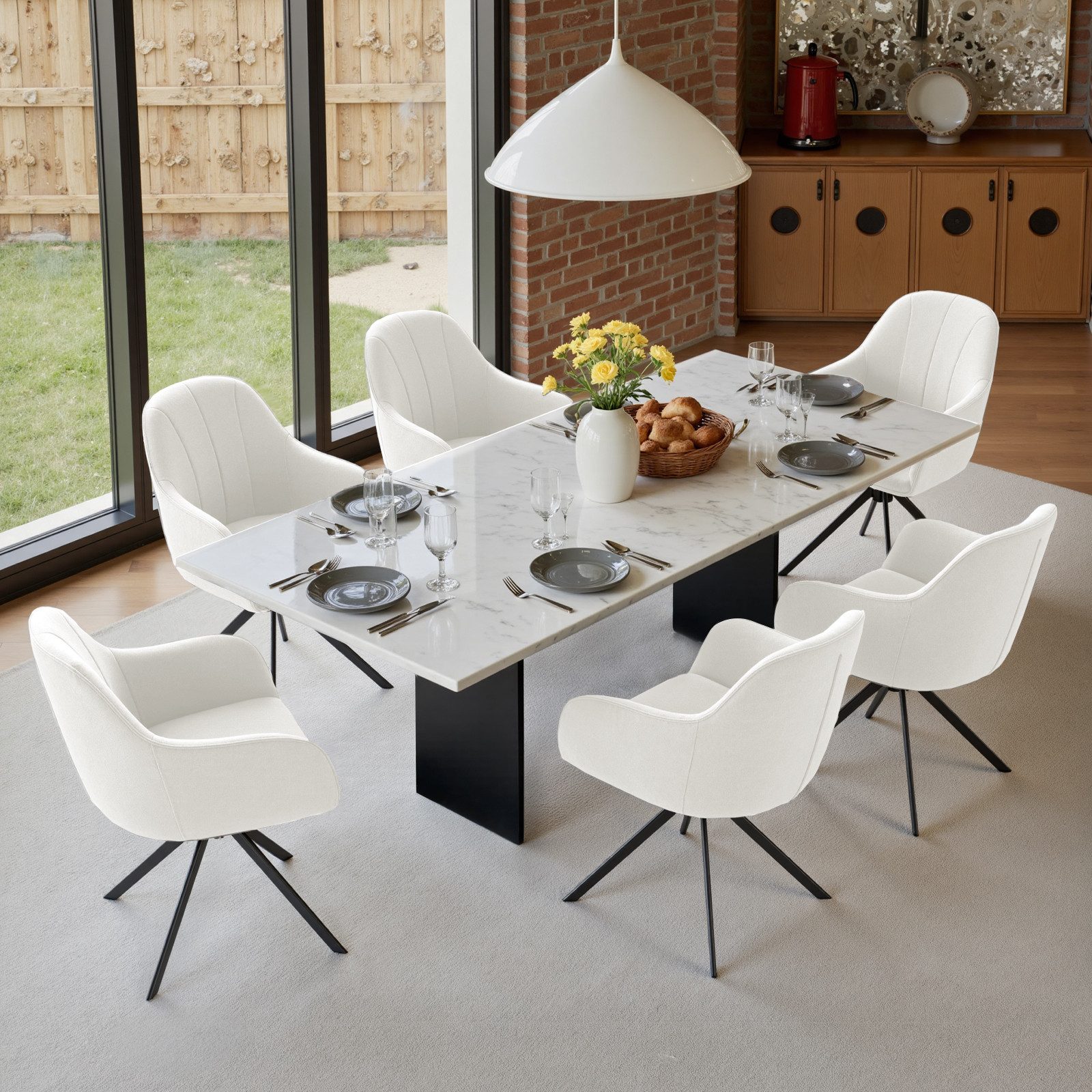 HawthyHome Esszimmerstuhl mit Armlehnen und Metallbeinen, 4er-Set, 360° drehbarer,Beige (6 St), 360° drehbarer
