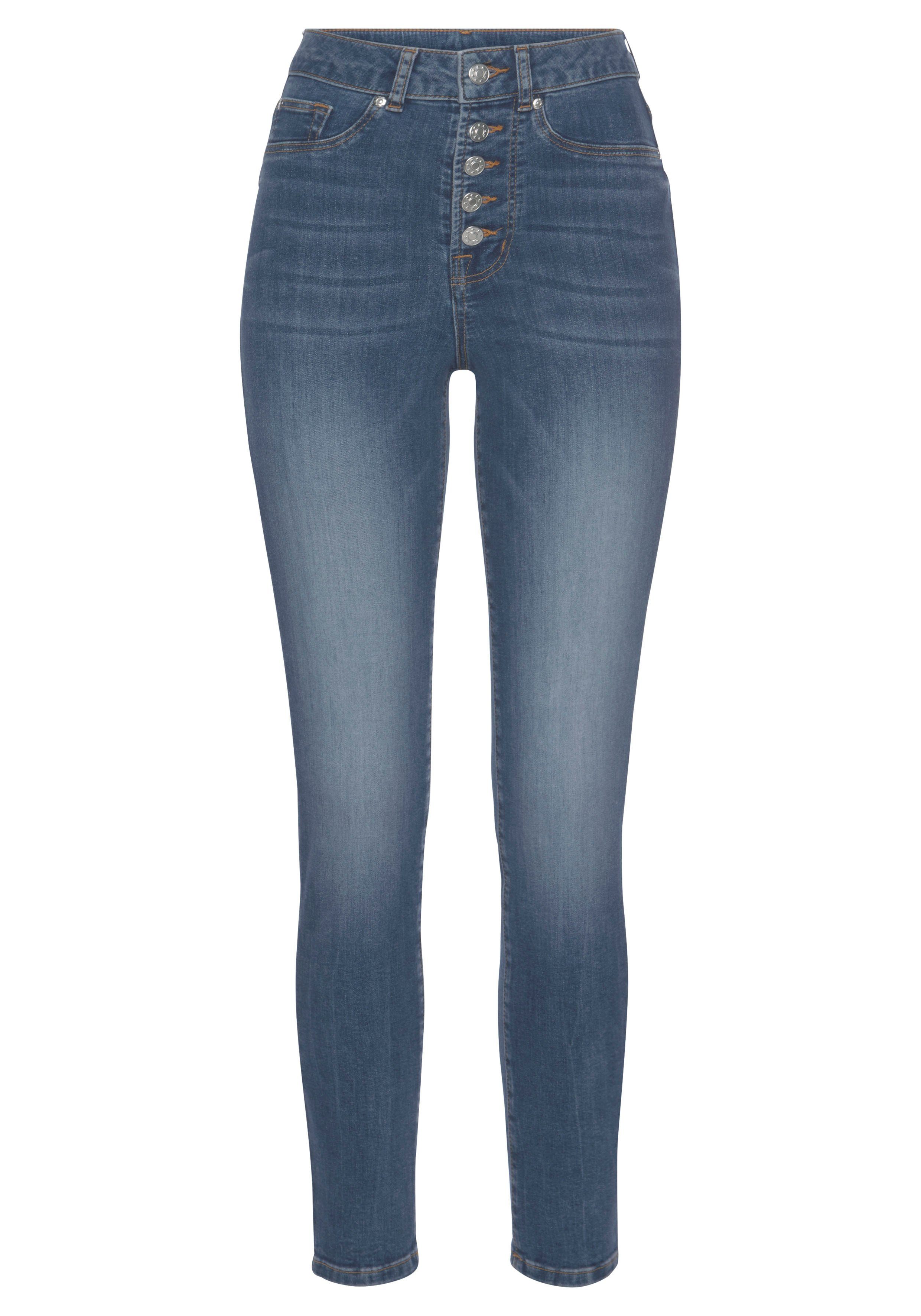 blue-washed High-waist-Jeans sichtbarer mit Knopfleiste LASCANA