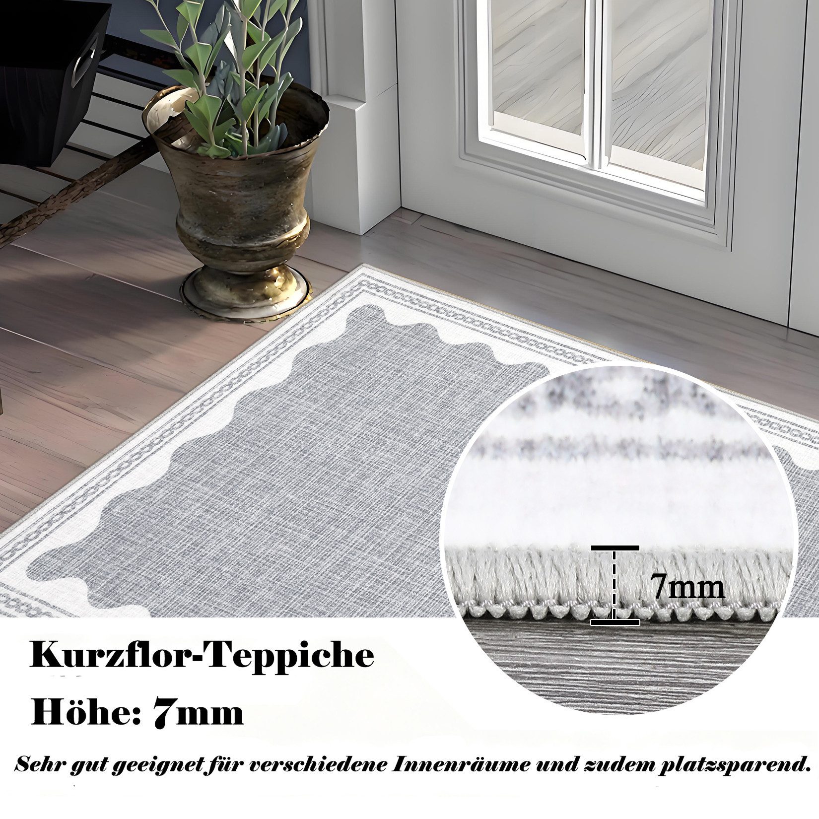 GarveeMore Teppich Doora, rechteckig, Höhe: 7 mm, mit besonders weichem Flor, Kurzflor, modern, wellenförmiger Bordüre