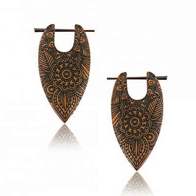 viva-adorno Paar Creolen Damen Holz Ohrringe geschnitzt Pin Ohrringe Blüten Tribal gaviert, Blumen Gravur in verschiedene Formen