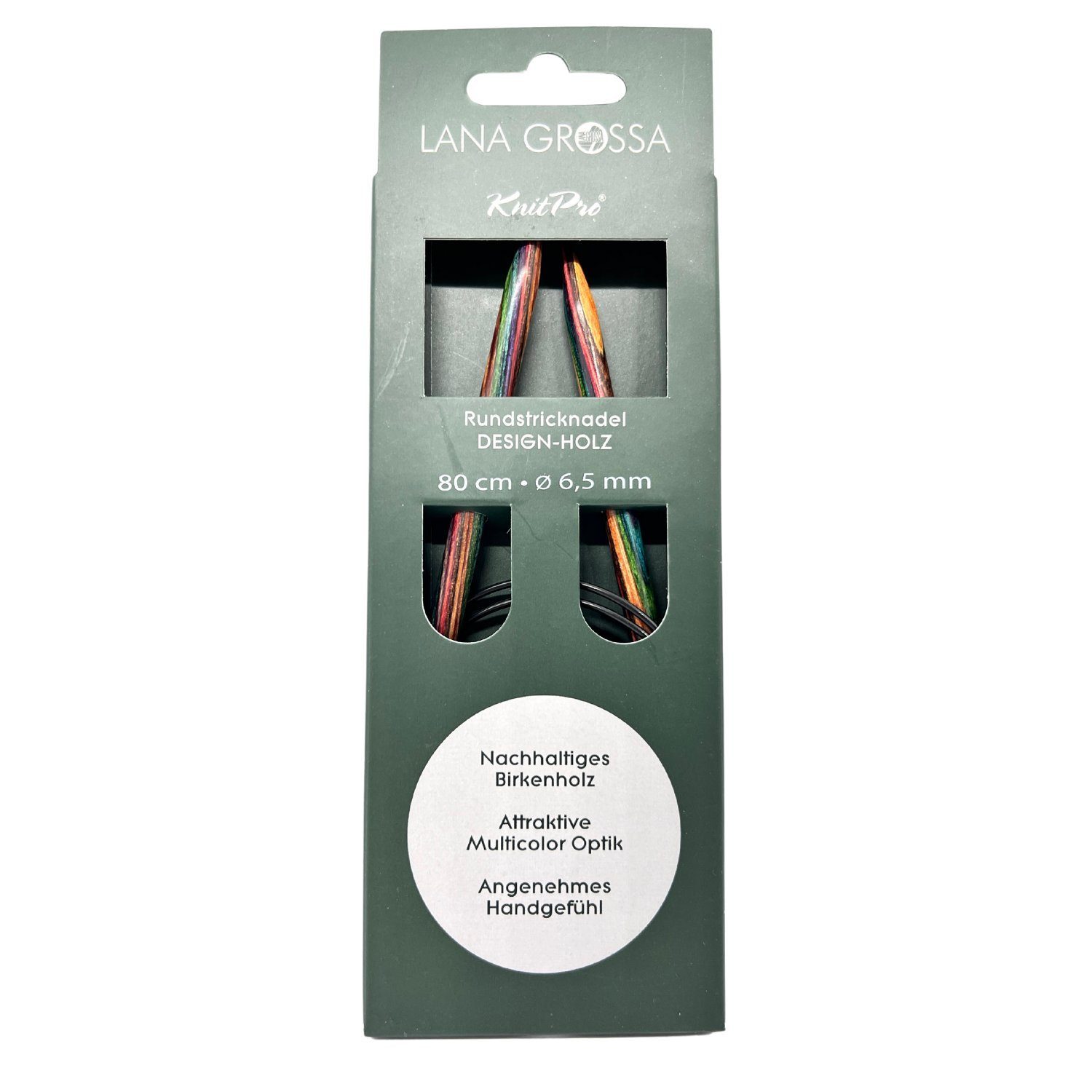 LANA GROSSA Stecknadeln RUNDSTRICKNADEL Design-Holz Multicolor Länge 60cm/80cm, Stricknadel aus Holz in verschiedenen Stärken