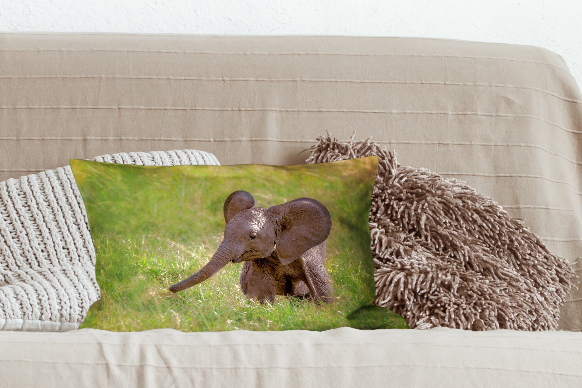 Füllung, Dekokissen Wohzimmer Baby Kalb, - MuchoWow - Zierkissen, Schlafzimmer mit Dekokissen Dekoration, Elefant