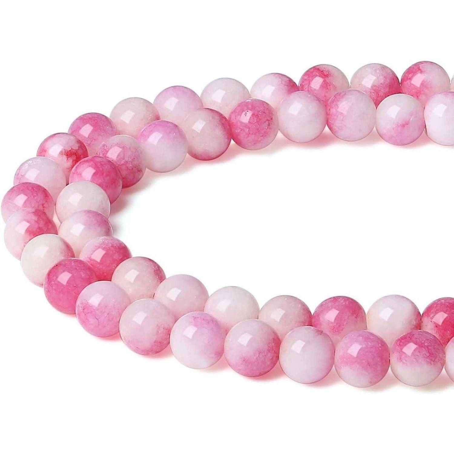 LuxusKollektion Bastelperlen Perlen 8mm Naturstein Rund Loch Armbänder Ketten Rosa Turmalin Jade