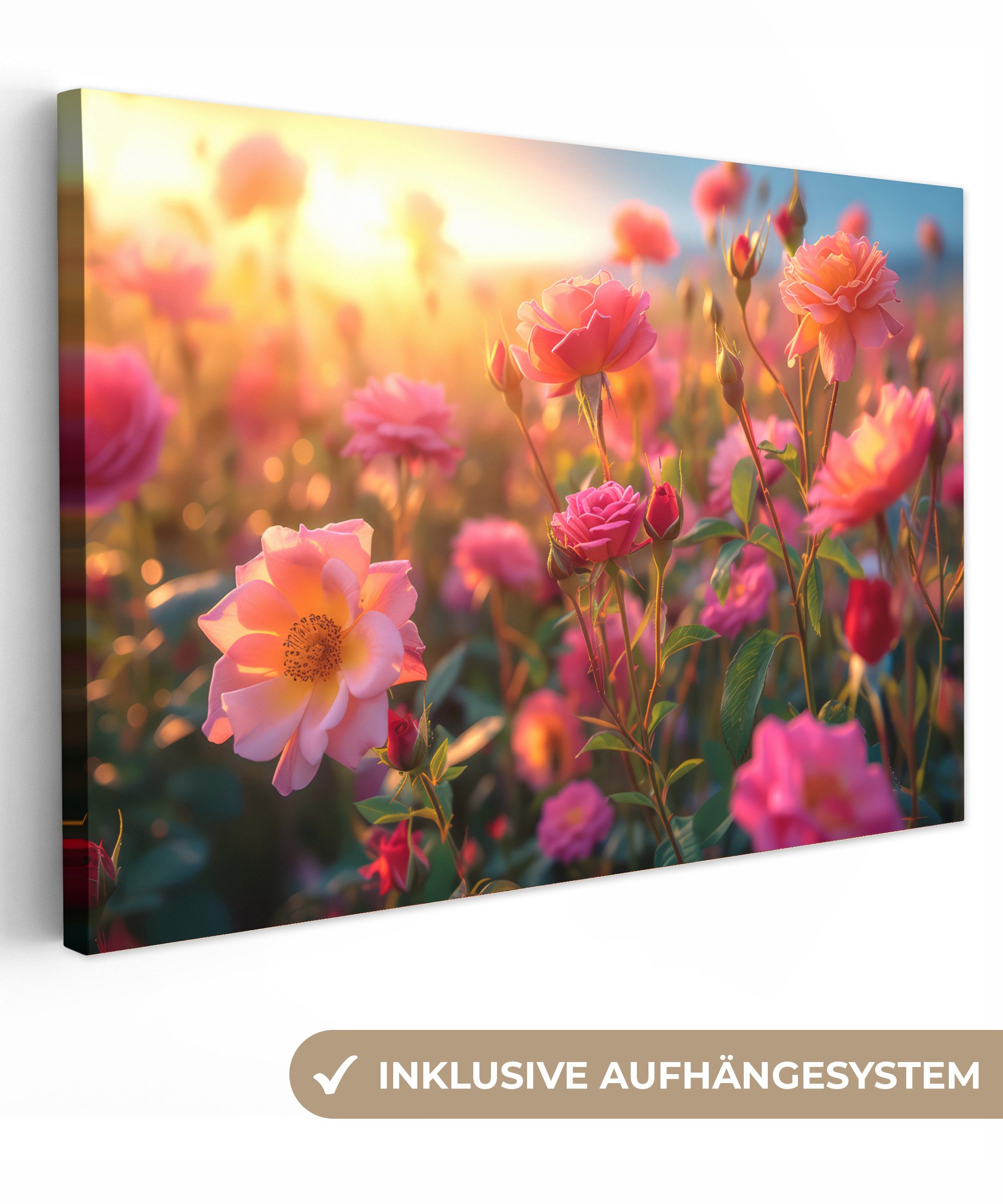 OneMillionCanvasses® Leinwandbild Blumen - Rosen - Natur - Rosa - Blume, Rosa - Rosen (1 St), Leinwand Bilder Klein, Wand Dekoration 30x20 cm