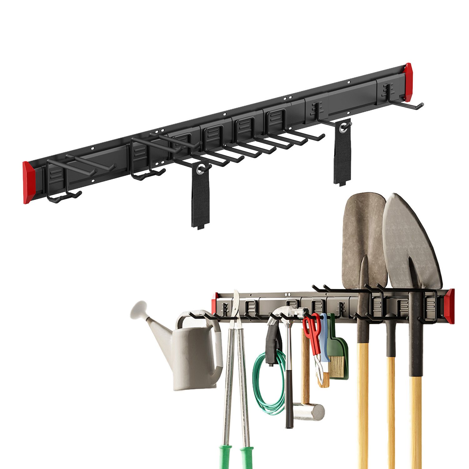 Maclean Wandhalterung MC-179 für Gartengeräte und Besen 122,2 cm max. 228 kg, (Wand-Werkzeughalter aus Stahl)