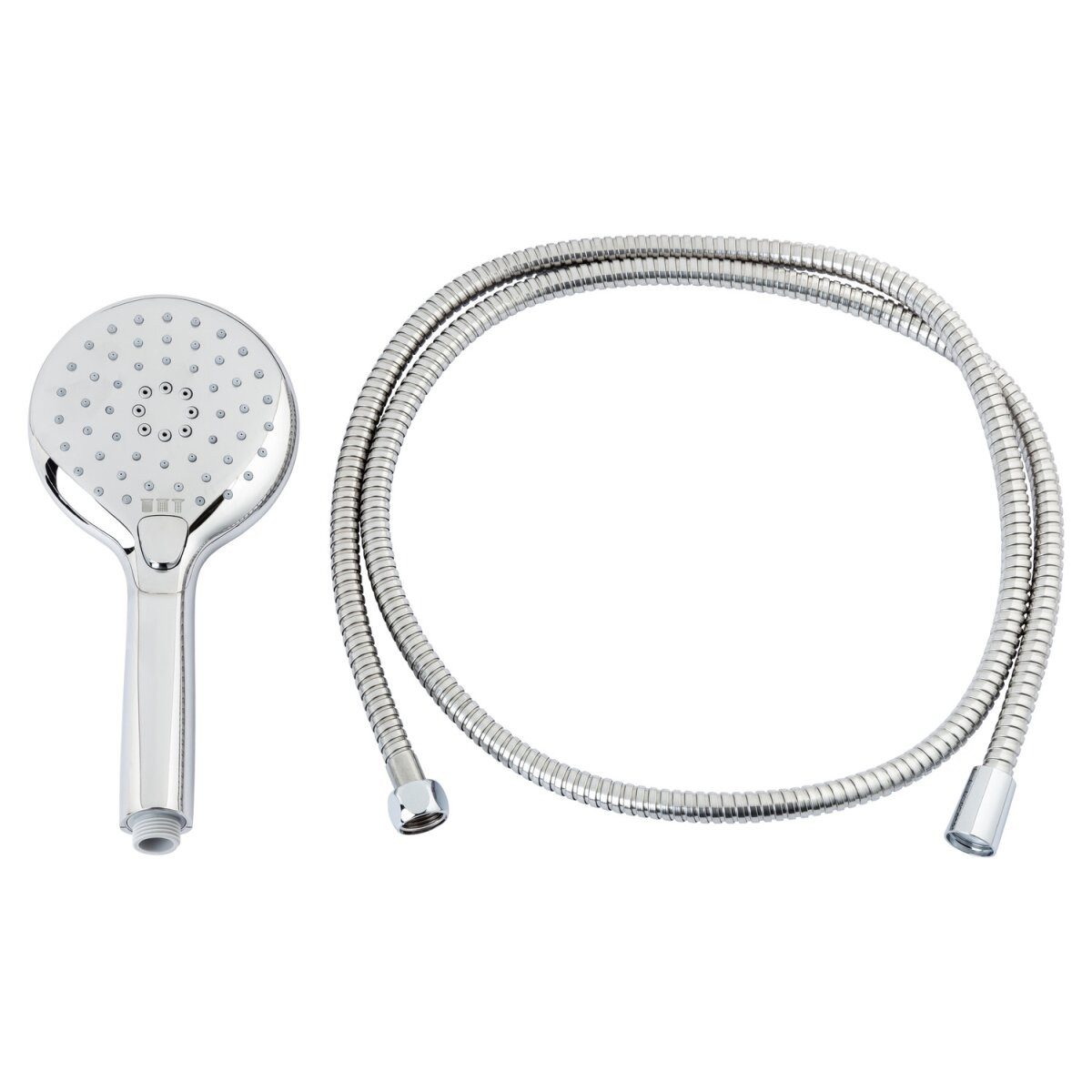 LIVARNO Regenduschkopf Multifunktions Duschkopf + Brauseschlauch + Wasserspareinsatz, (Multifunktonsduschkopf-Set, 5-tlg., Duschkopf, Brauseschlauch, Dichtungen, Wasserspareinsatz), ABS-verchromt, 3 Strahlarten, Wasserspareinsatz