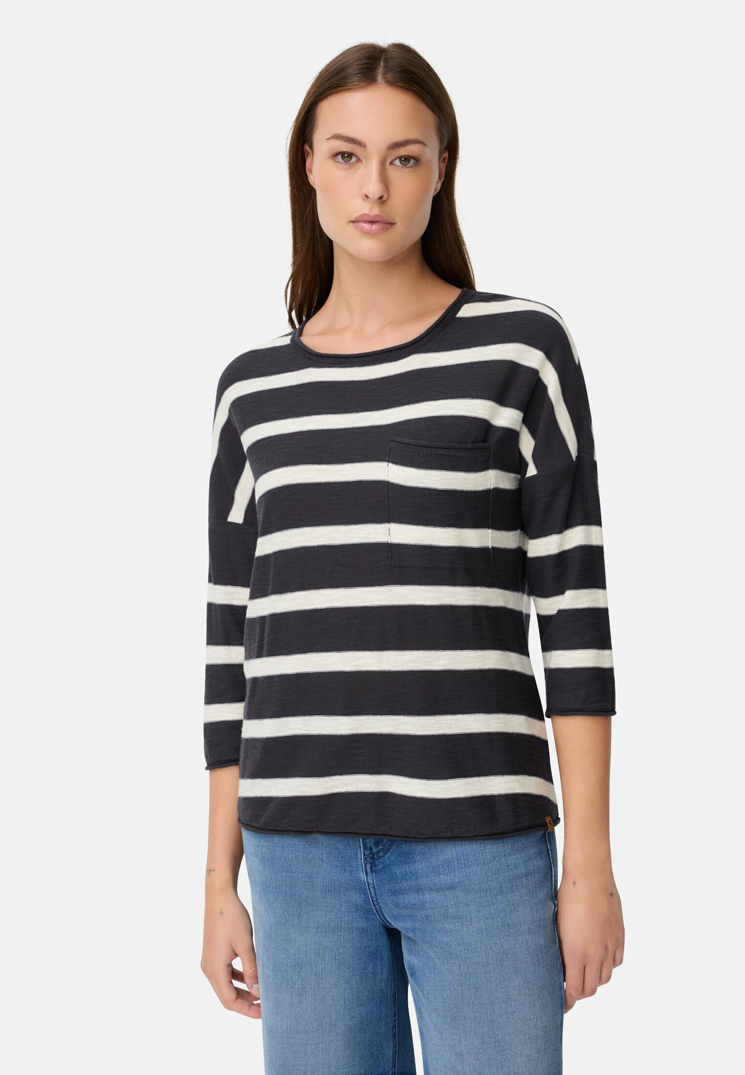 camel active Rundhalspullover Boxy Strickpullover mit 3/4-Ärmeln Dreiviertelarm Pullover_Strickpullover