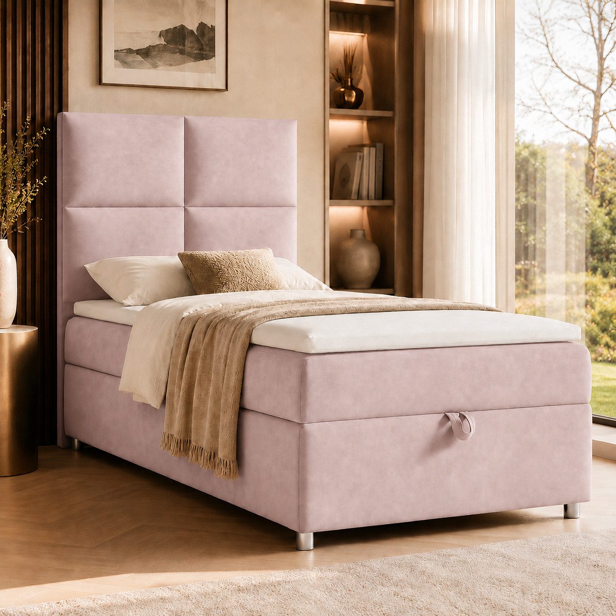 Best for Home Boxspringbett Trinity K-2 mit Bettkasten & Topper – Komfort & Stauraum (Einzelbett, Hotelbett, Polsterbett gepolstertes Kopfteil, Jugendbett, Kinderbett versch. Größen, 1-St., 70x200 80x200 90x200 100x200 cm), Einzel-Boxspringbett mit integr