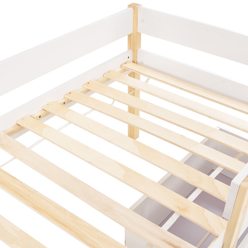 Hochbett (Kinderbett, 1-St) mit Schubladen, Lattenrost und Rausfallschutz, 90*190 cm / 90*200 cm