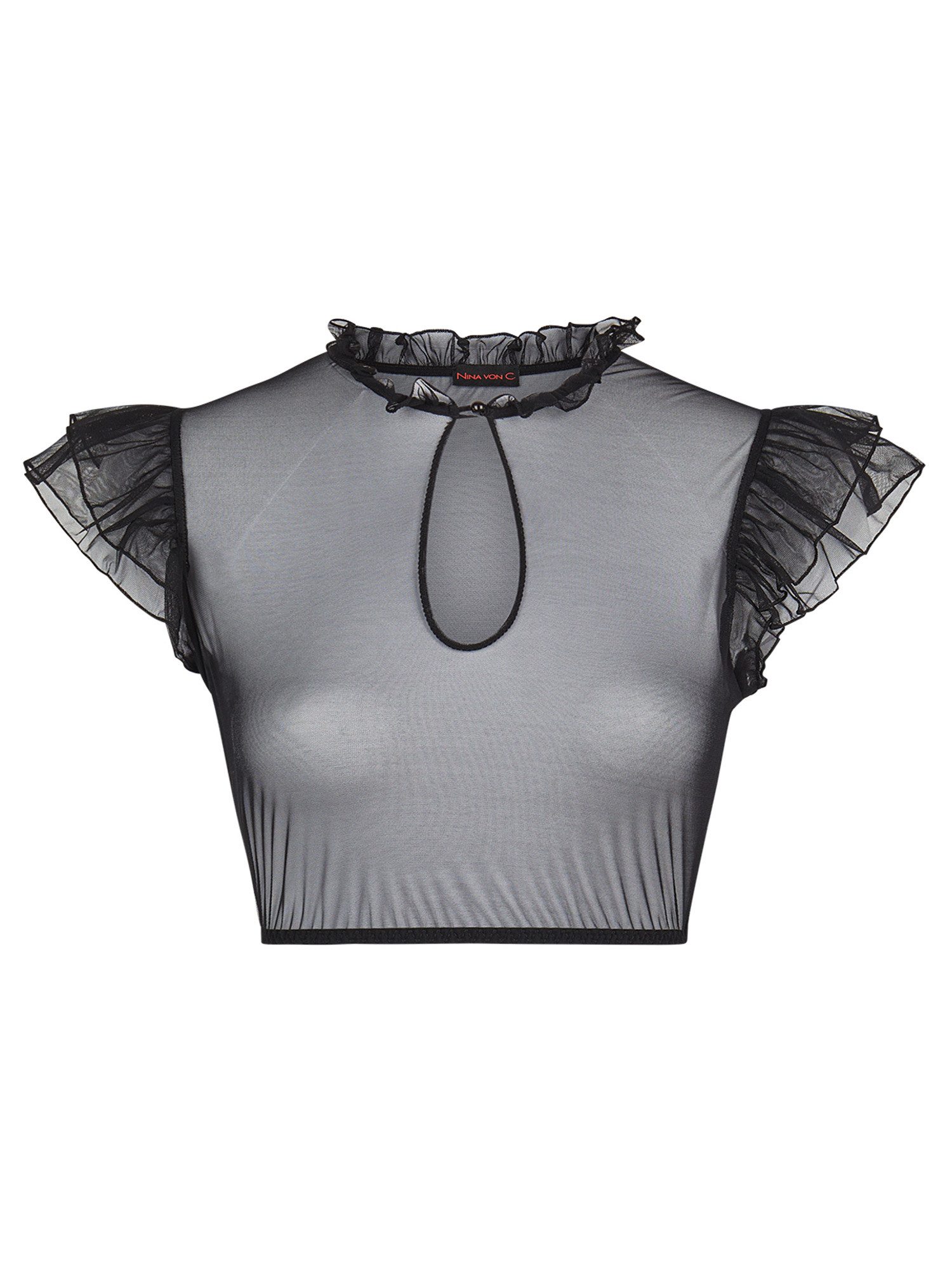 Nina Von C. Dirndlbluse Dirndl-Bluse Flügelärmel Lilly (Stück, 1-tlg) romantischer Rüschenkragen, knöpfbarer Perlenverschluss