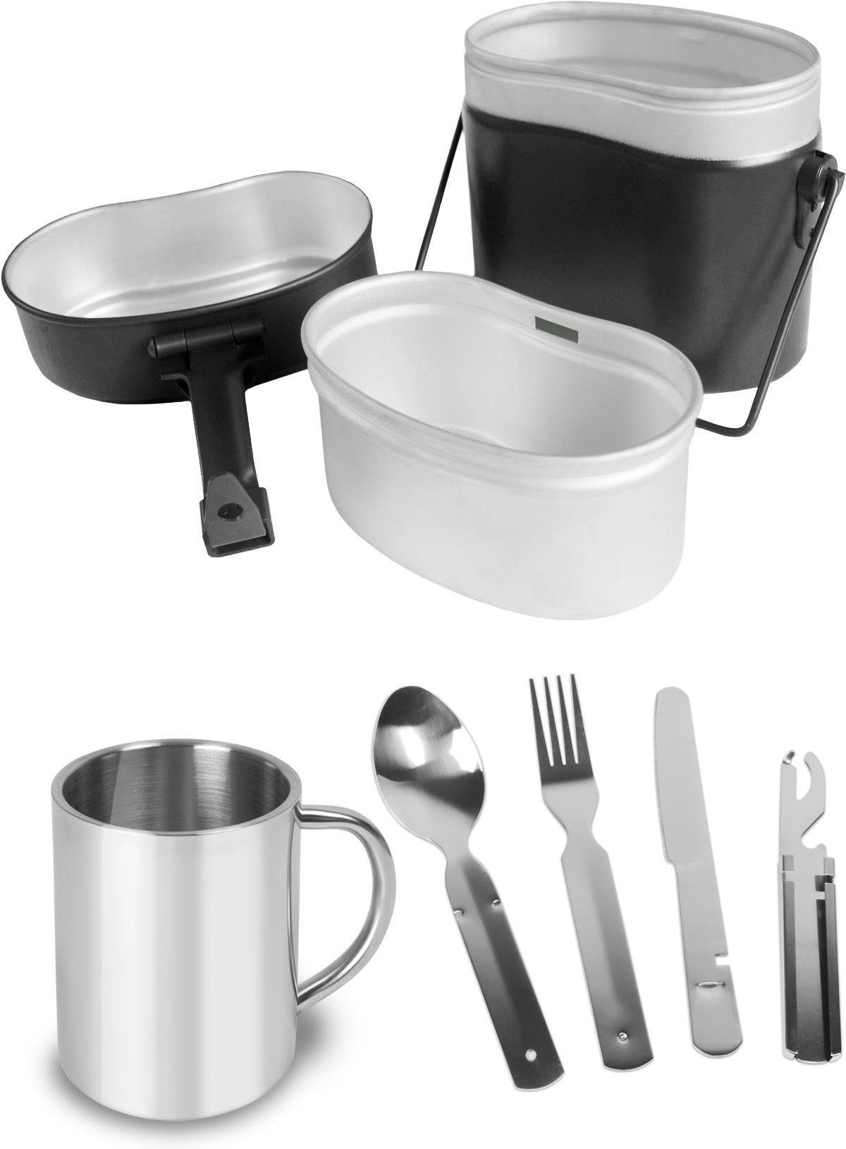 normani Geschirr-Set Bundeswehr Essgeschirrset Camping Geschirr (7-tlg), Edelstahl, Camping Geschirr Essgeschirr Outdoor Besteck Kochgeschirr