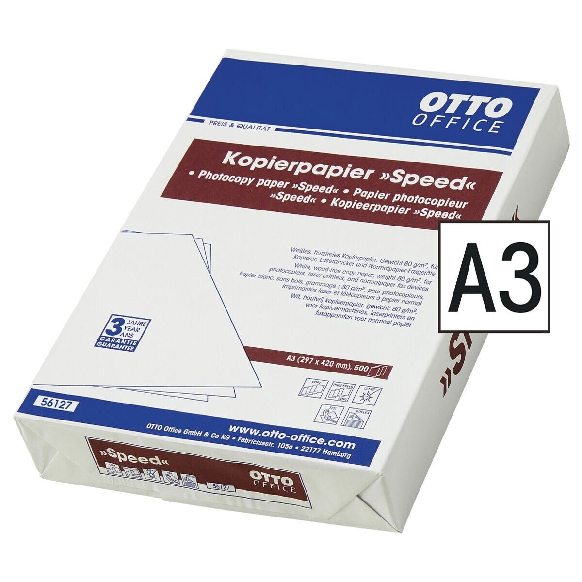 Otto Office Druckerpapier SPEED, Format DIN A3, 80 g/m², 150 CIE, 500 Blatt