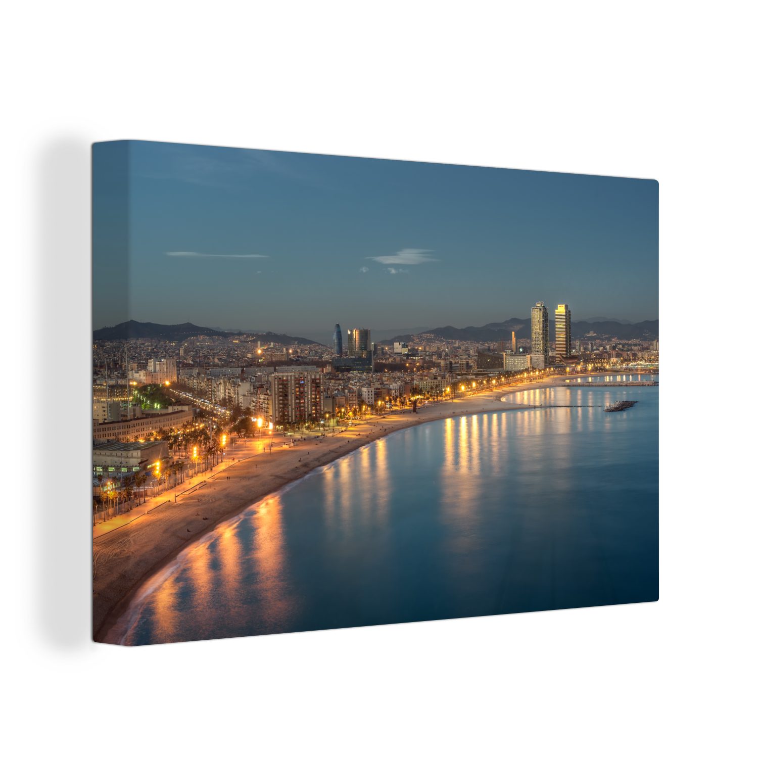 OneMillionCanvasses® Leinwandbild Strand - Barcelona - Spanien, (1 St), Wandbild Leinwandbilder, Aufhängefertig, Wanddeko, 30x20 cm | Leinwandbilder