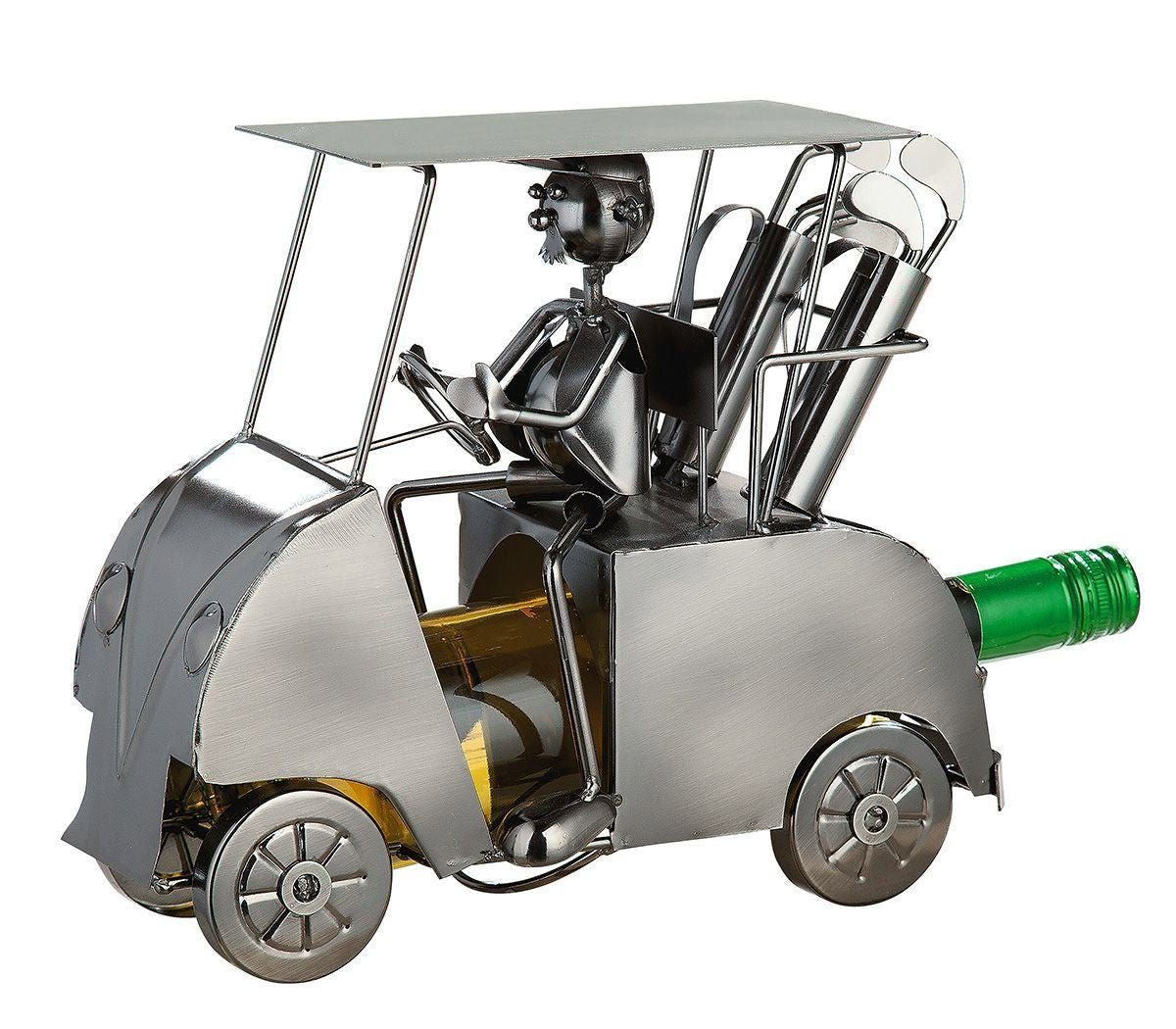 GILDE Dekoobjekt Bier Wein Flaschenhalter Metall "Golfcart" Golfen Geschenkide Golf aus