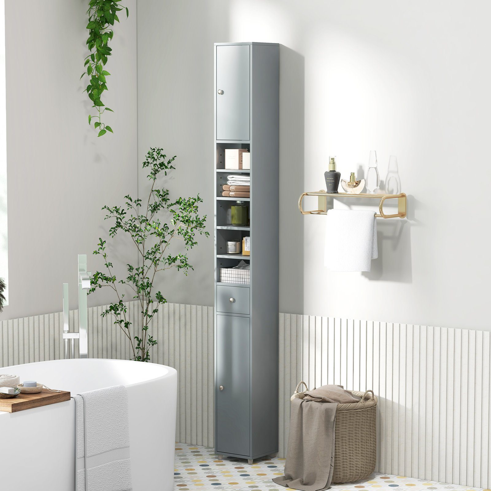 COSTWAY Hochschrank Badschrank schmal, mit Schublade, günstig online kaufen