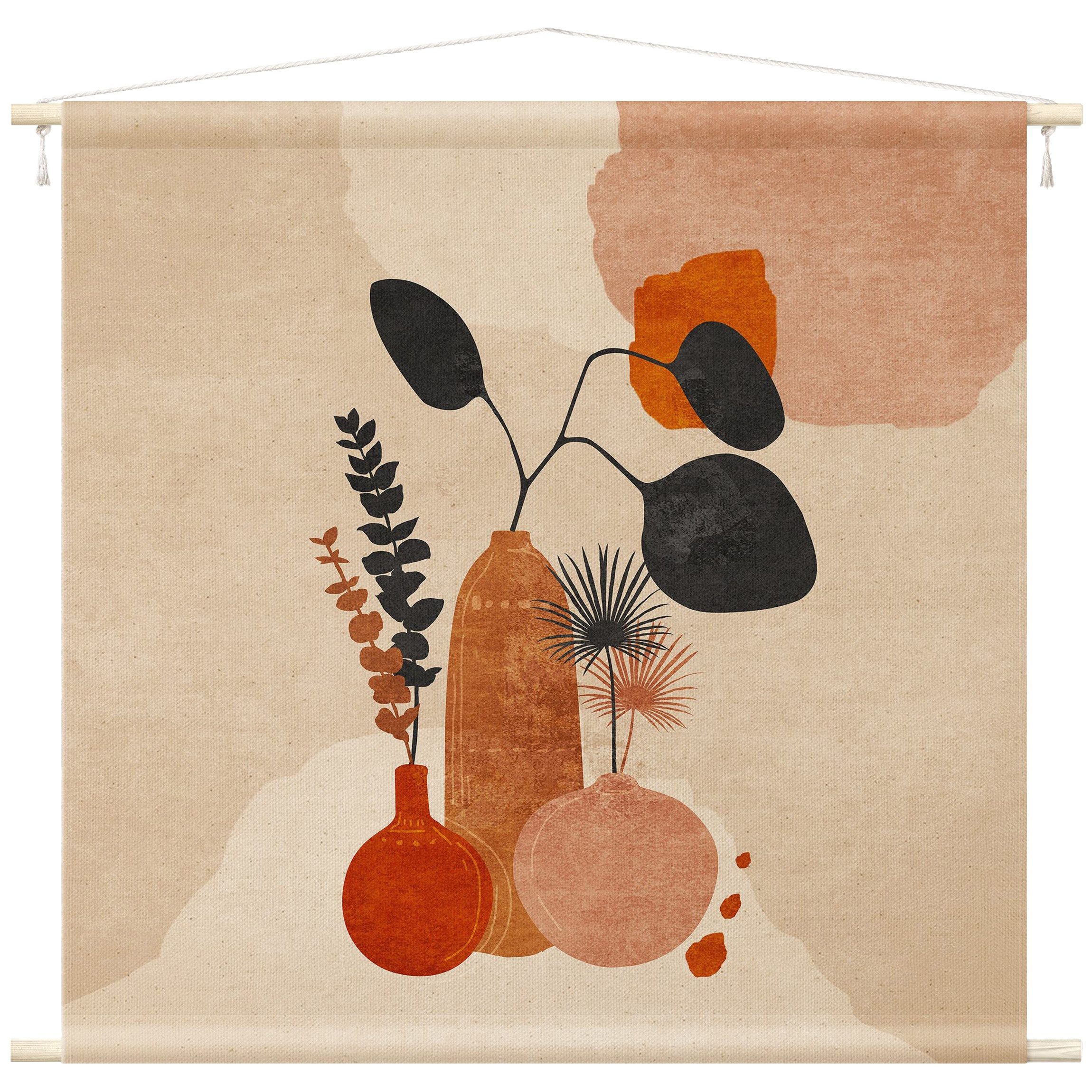 Wandteppich modern Boho Abstrakt Botanik Vintage Spirituell beige