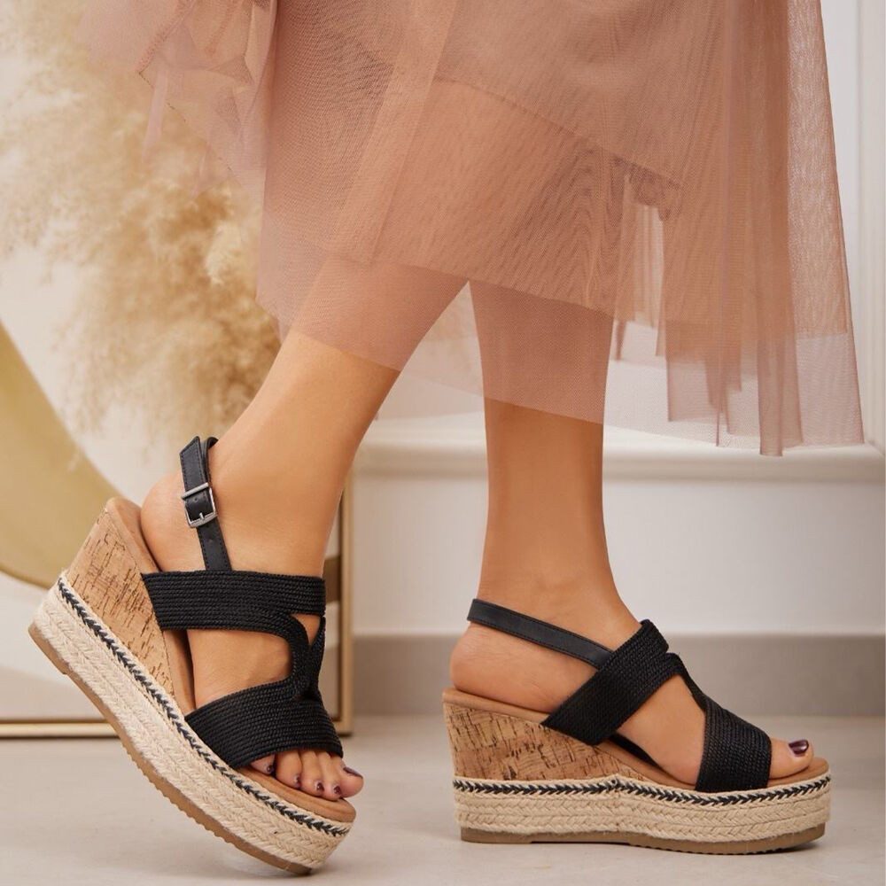 Ital-Design Modische Espadrilles mit Keilabsatz für Damen Plateausandaletten (89372831) Keilabsatz/Wedge Keilsandaletten in Schwarz