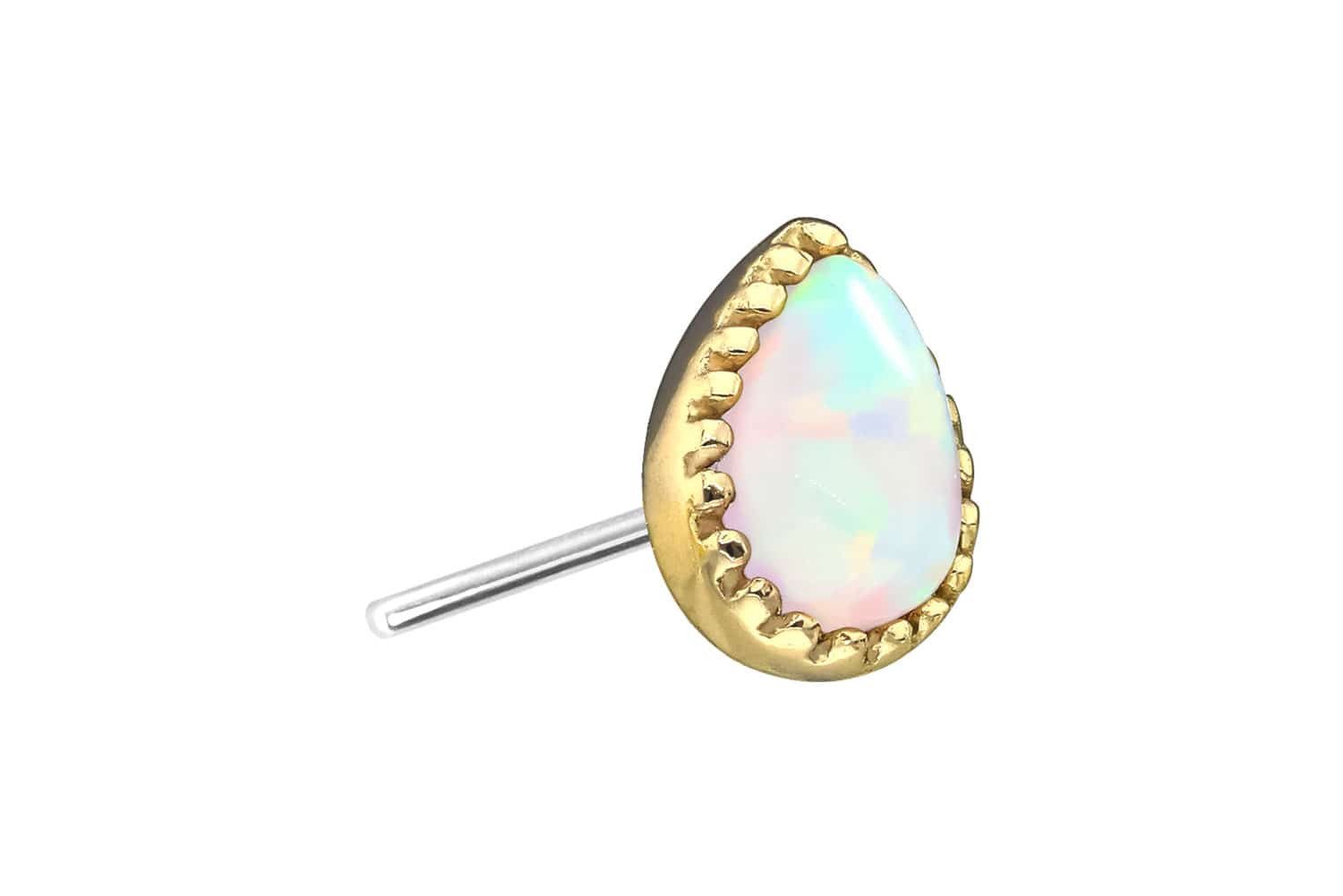 Piercing-Set 14 Karat Gold Aufsatz mit Titan Push Pin SYNTHETISCHER OPALTROPFEN
