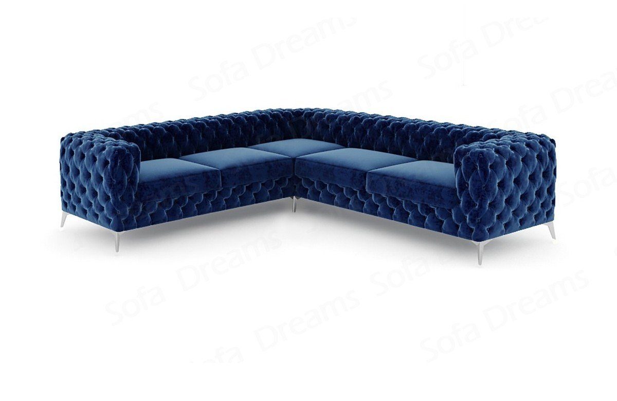 Cordoba Sofa, Sofa Samtstoff Stoffsofa im L Design Stoff Ecksofa Designer Ecksofa Form Dreams dunkelblau77 Chesterfield Loungesofa